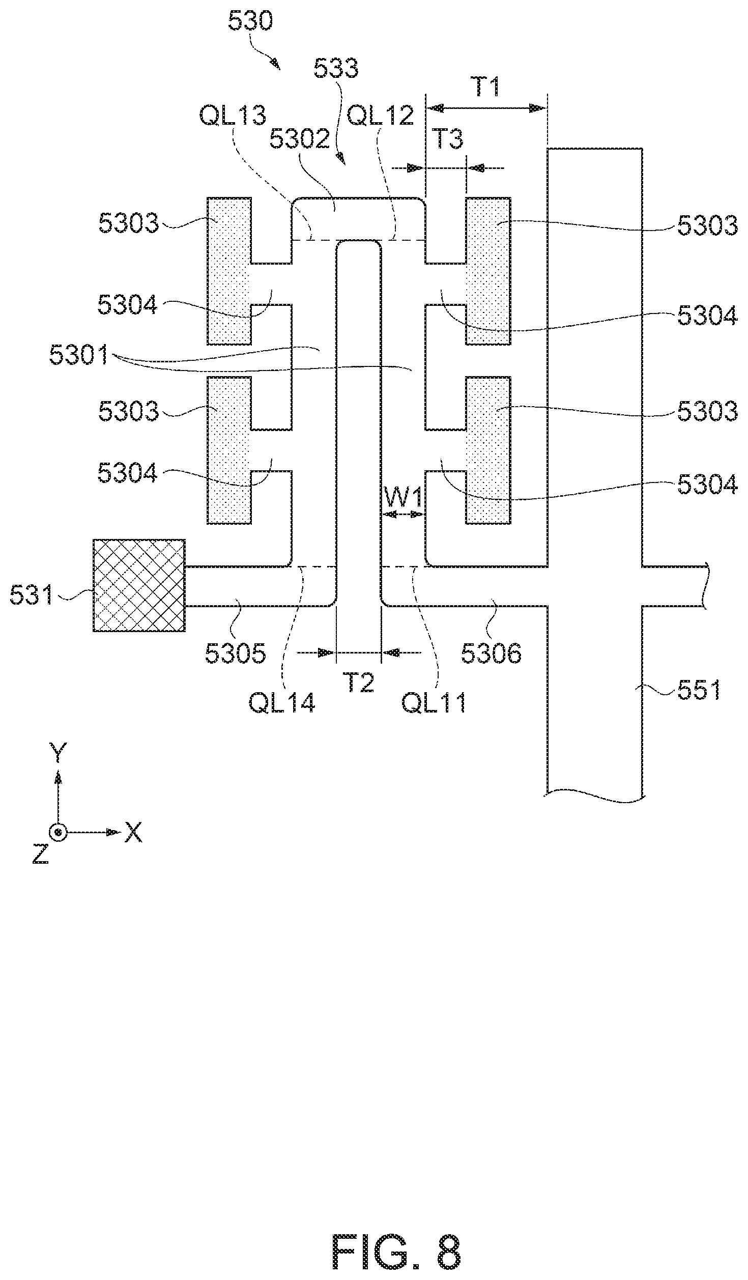 Patent US12099075 Figure 8 – Physical quantity sensor, composite sensor, inertial measurement unit, portable electronic apparatus, electronic apparatus, and vehicle