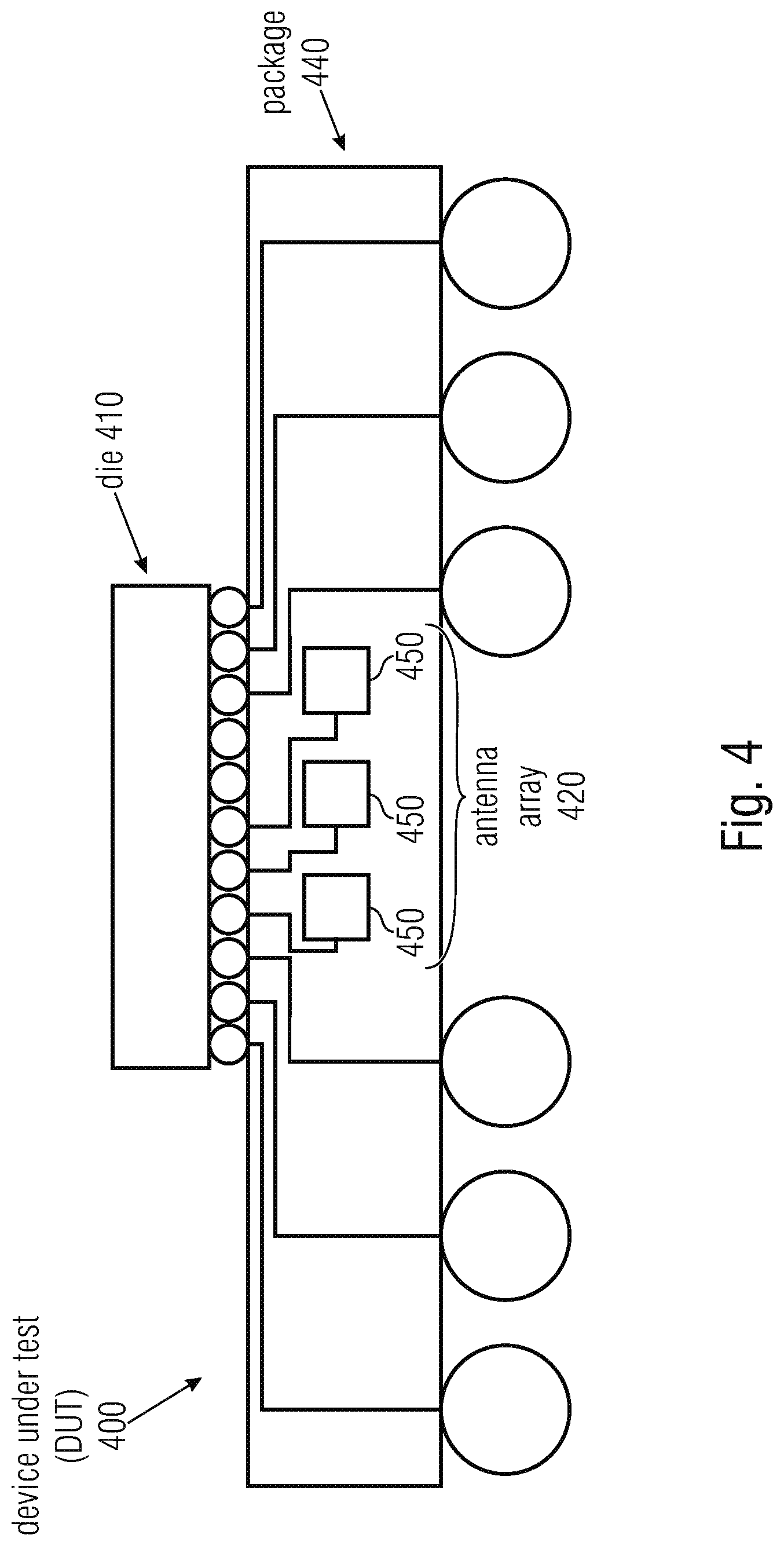 Patent US12099088 Figure 4 – Test equipment for testing a device under test having an antenna