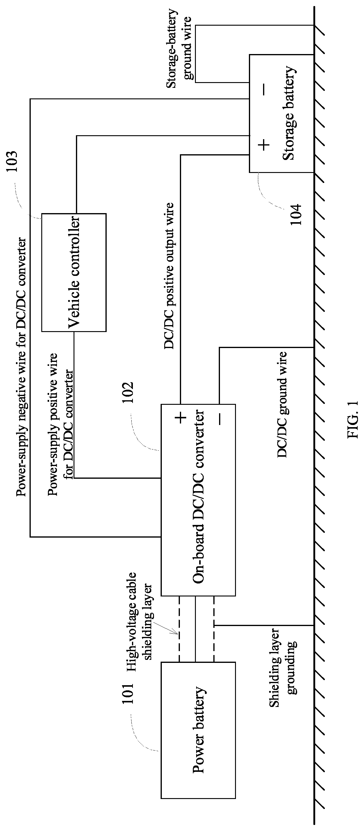 Patent US12099098 Figure 1 – Detection circuit for on-board direct current/direct current (DC/DC) ground wire and on-board device