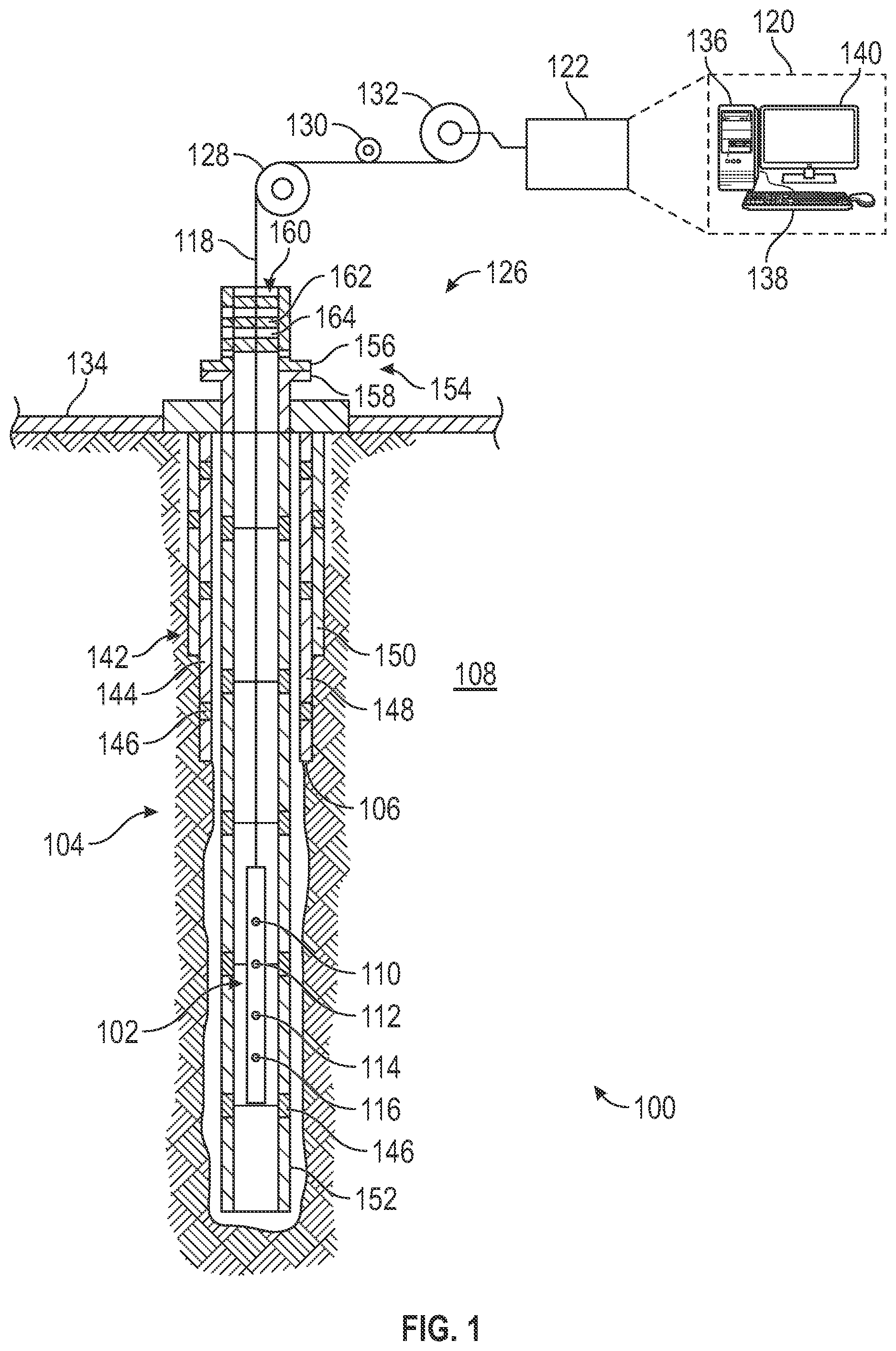 Patent US12099163 Figure 1 – Intrinsic carbon oxygen for formation saturation and borehole holdup