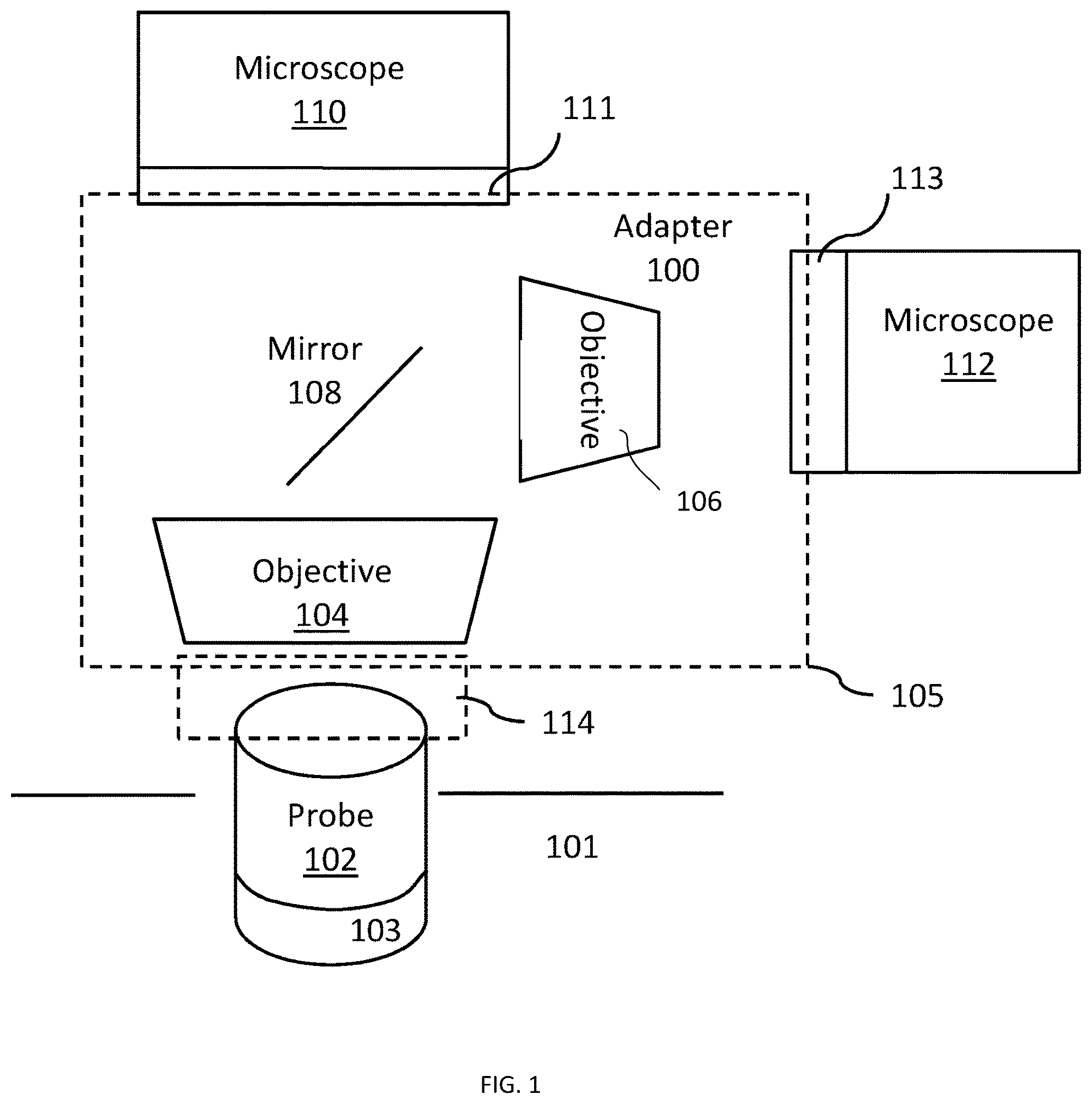 Patent US12099175 Figure 1 – Adapter for microscopic imaging