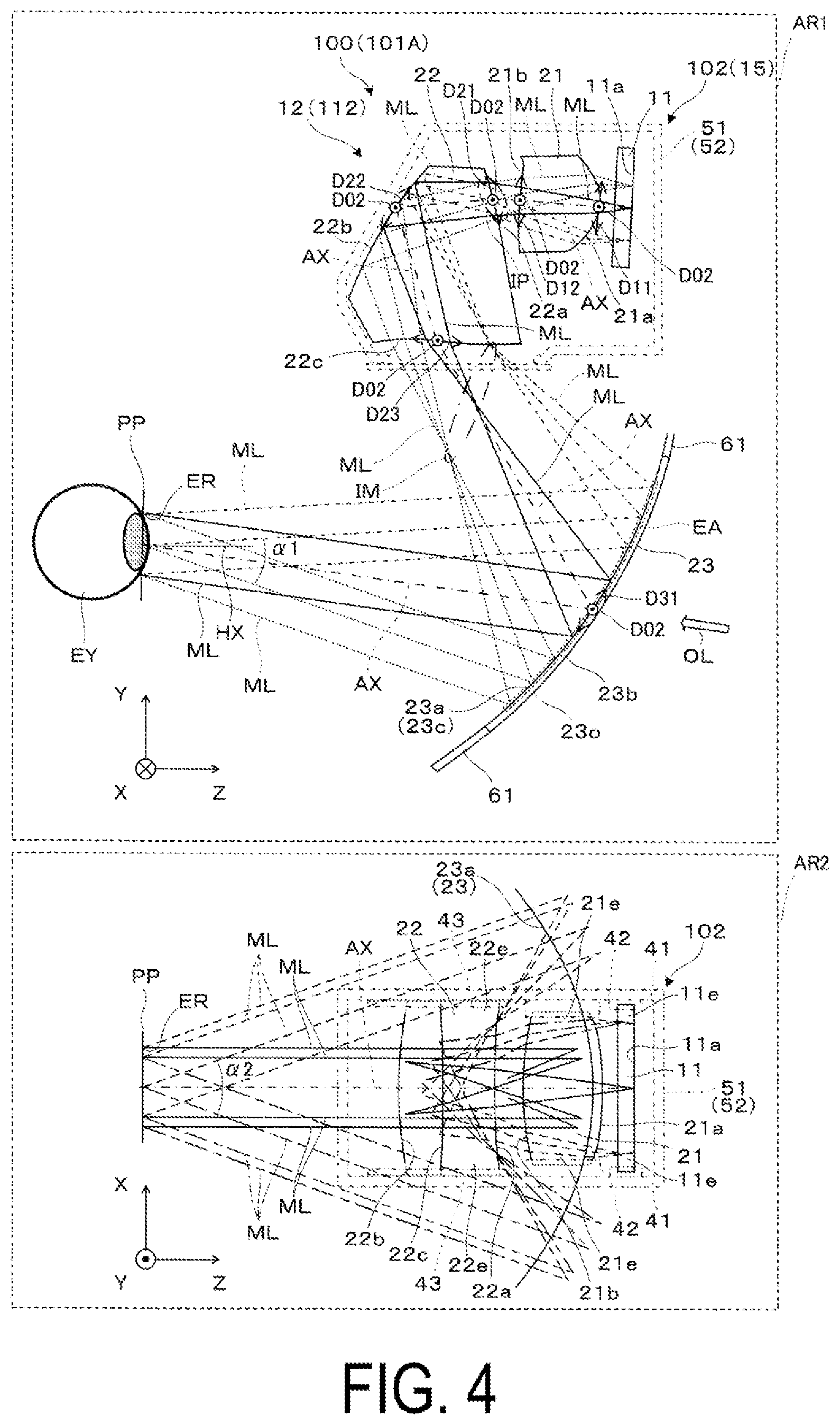 Patent US12099189 Figure 4 – Display device and optical unit