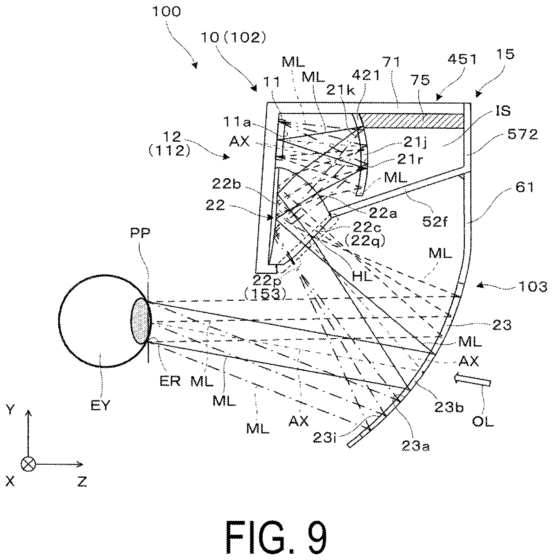 Patent US12099189 Figure 9 – Display device and optical unit