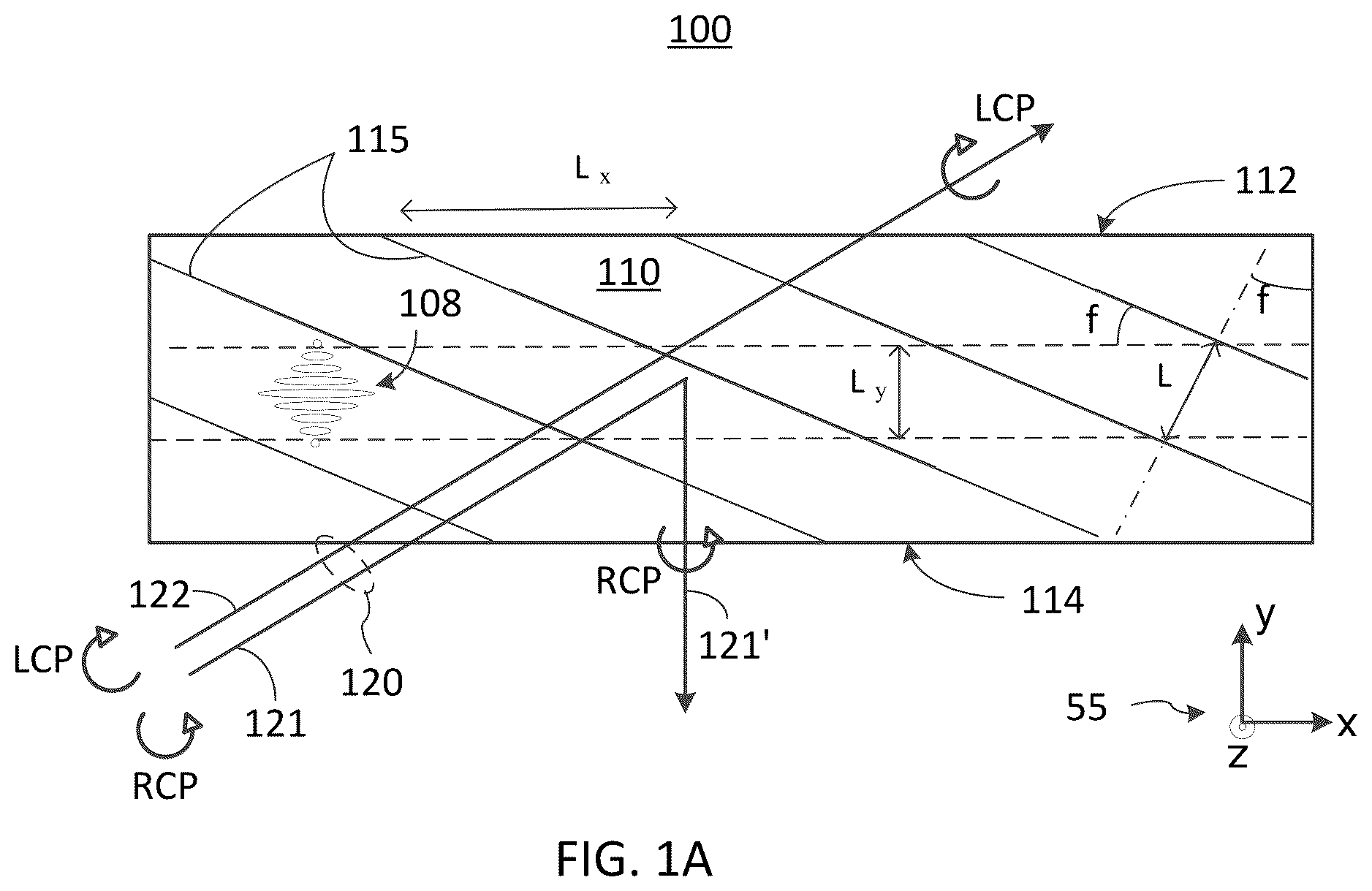 Patent US12099190 Figure 1 – Waveguide with polarization volume hologram grating