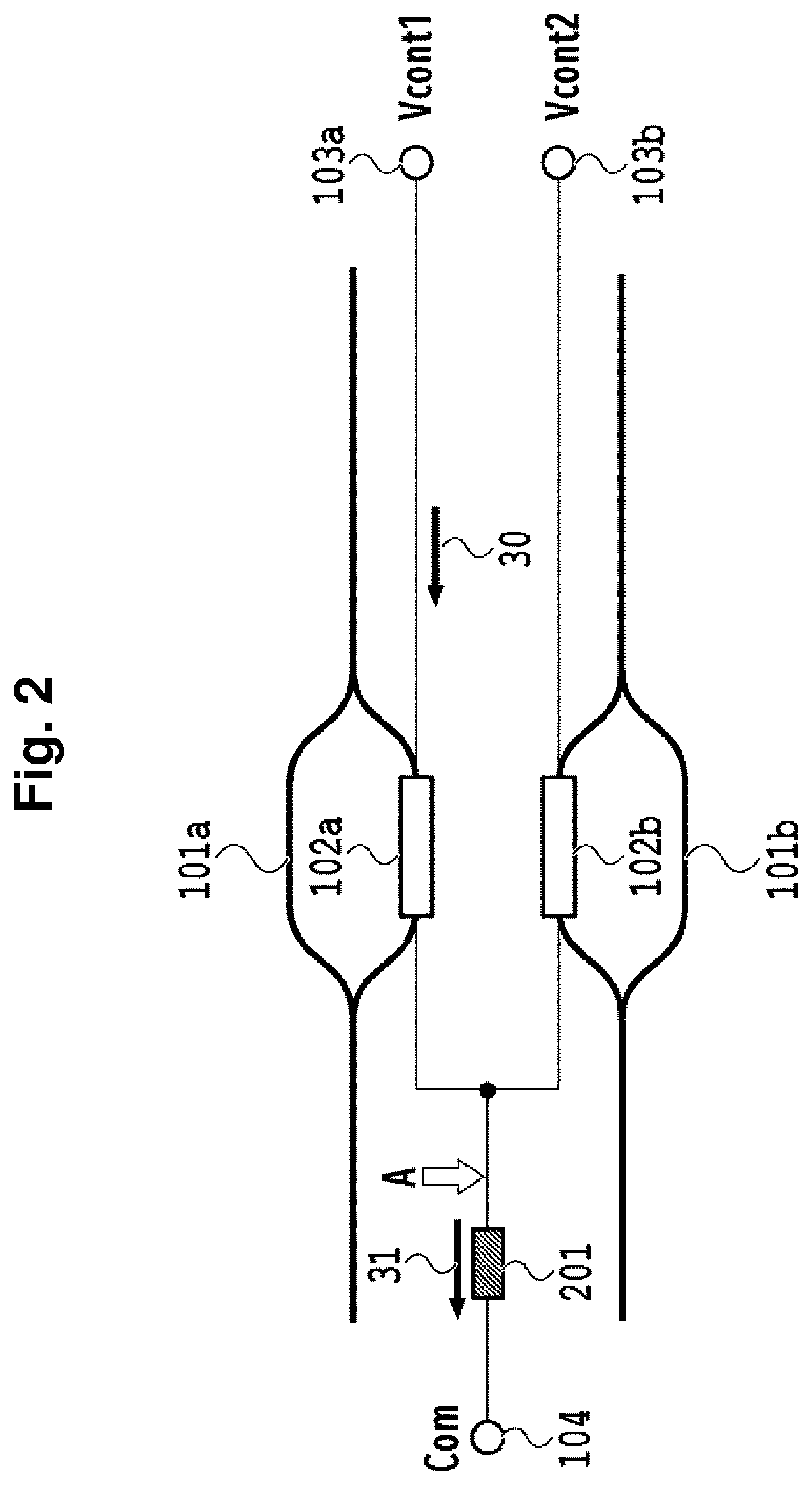 Patent US12099266 Figure 2 – Optical circuit with common ground configuration for resistors and thermo-optic phase shifters