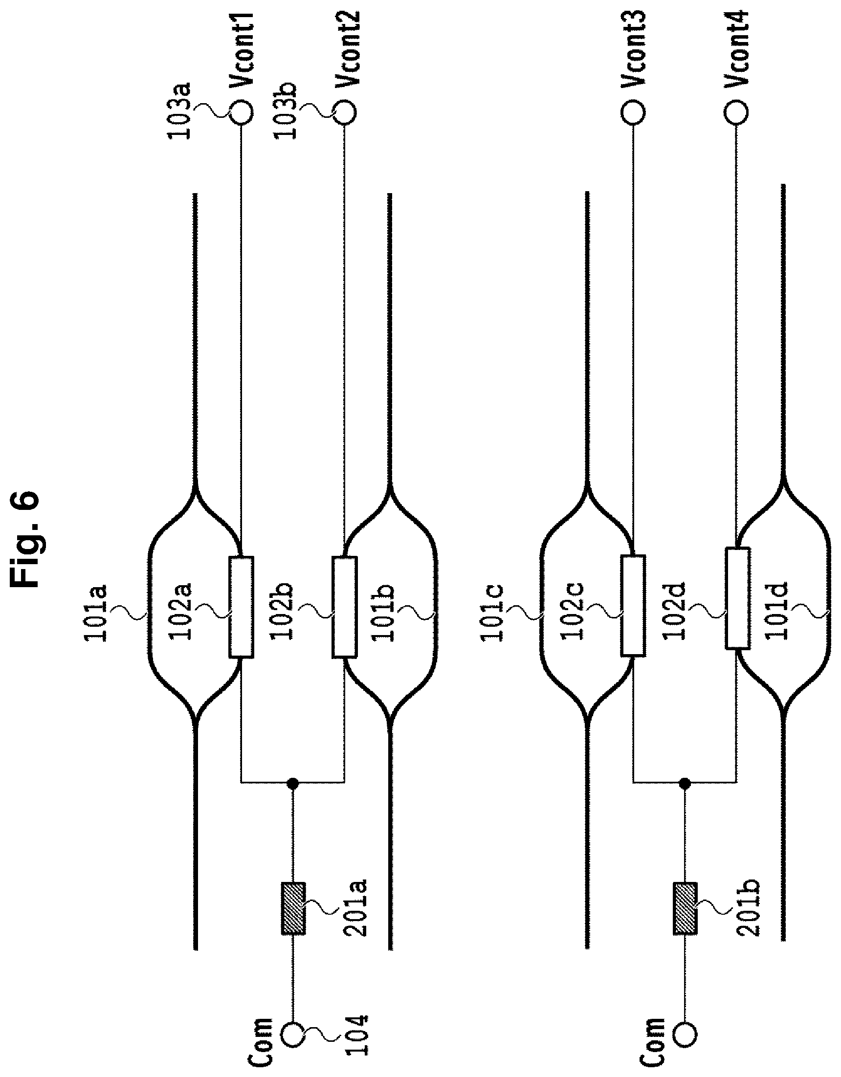 Patent US12099266 Figure 6 – Optical circuit with common ground configuration for resistors and thermo-optic phase shifters