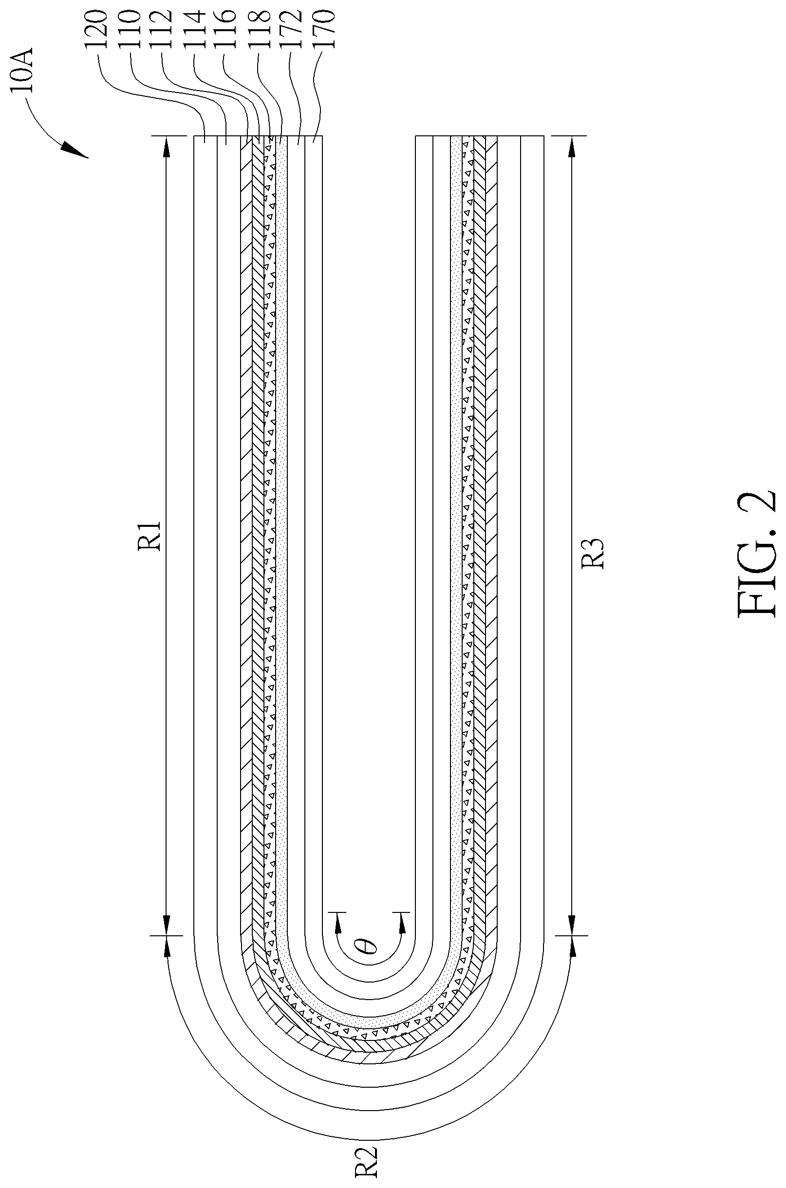 Patent US12099272 Figure 2 – Foldable touch display device having an insulating layer with different thicknesses