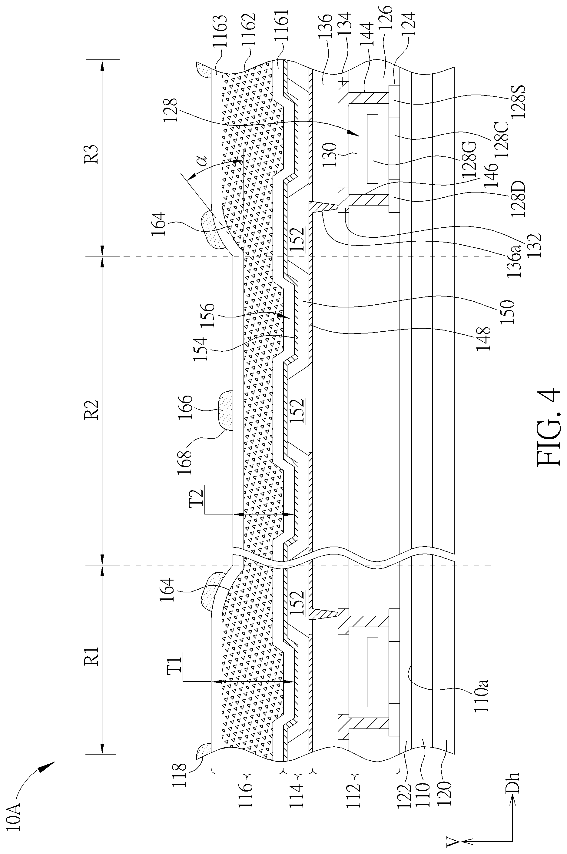 Patent US12099272 Figure 4 – Foldable touch display device having an insulating layer with different thicknesses