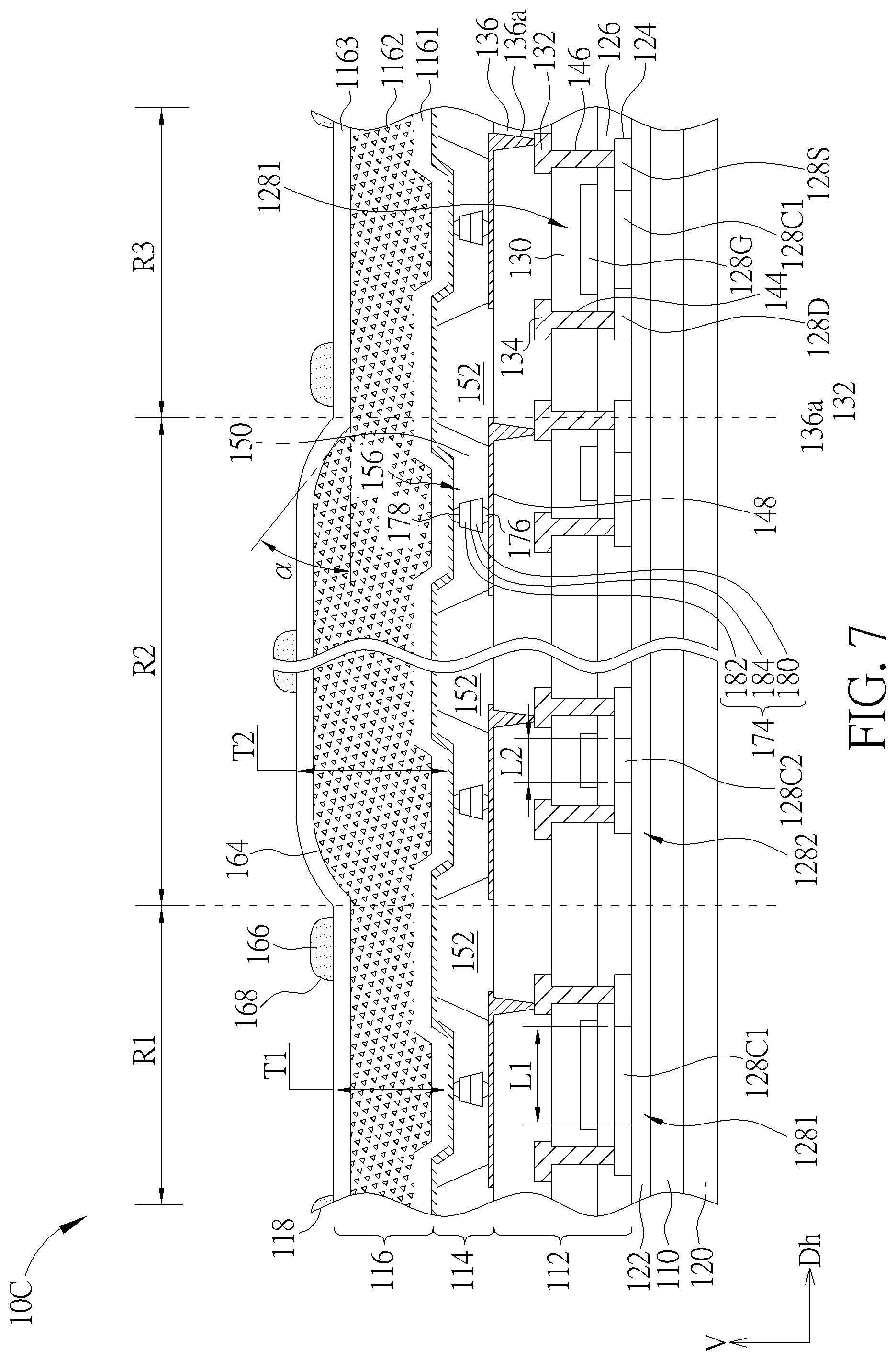 Patent US12099272 Figure 7 – Foldable touch display device having an insulating layer with different thicknesses