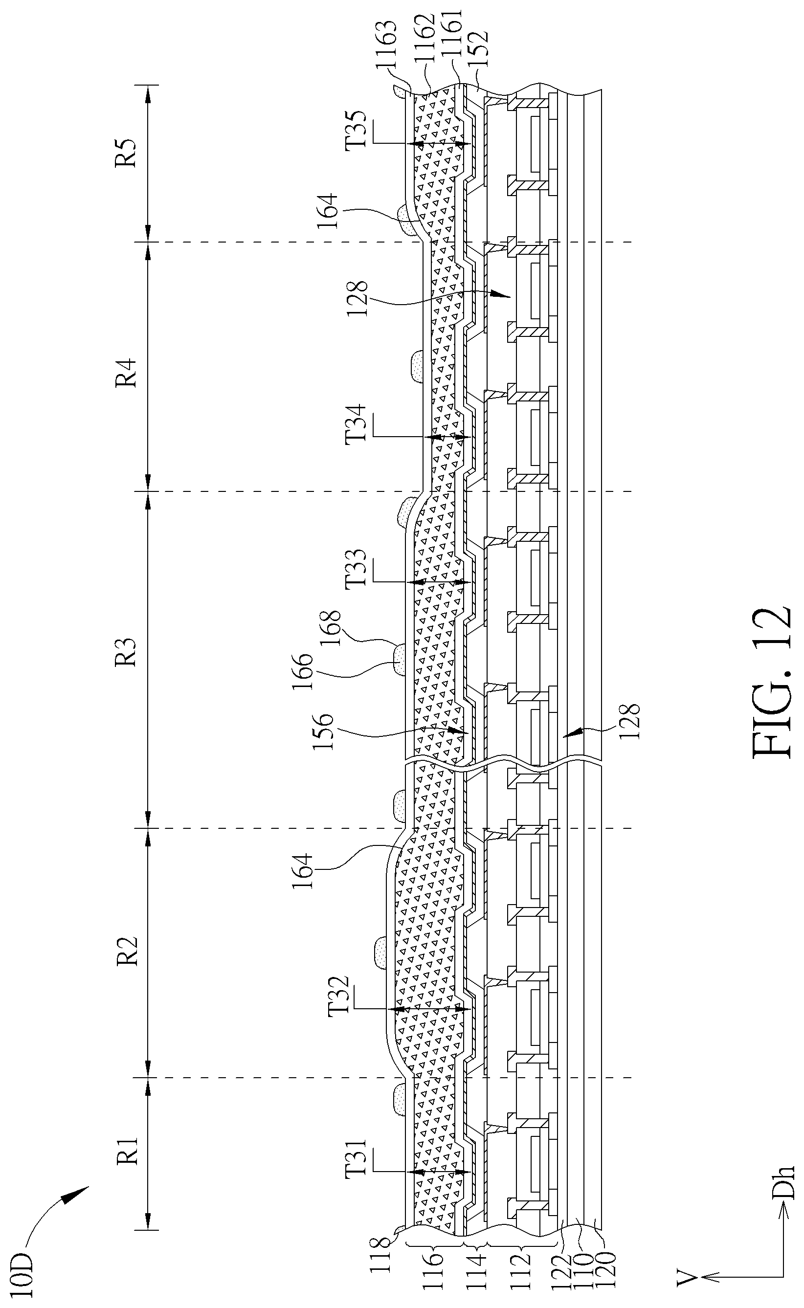 Patent US12099272 Figure 12 – Foldable touch display device having an insulating layer with different thicknesses