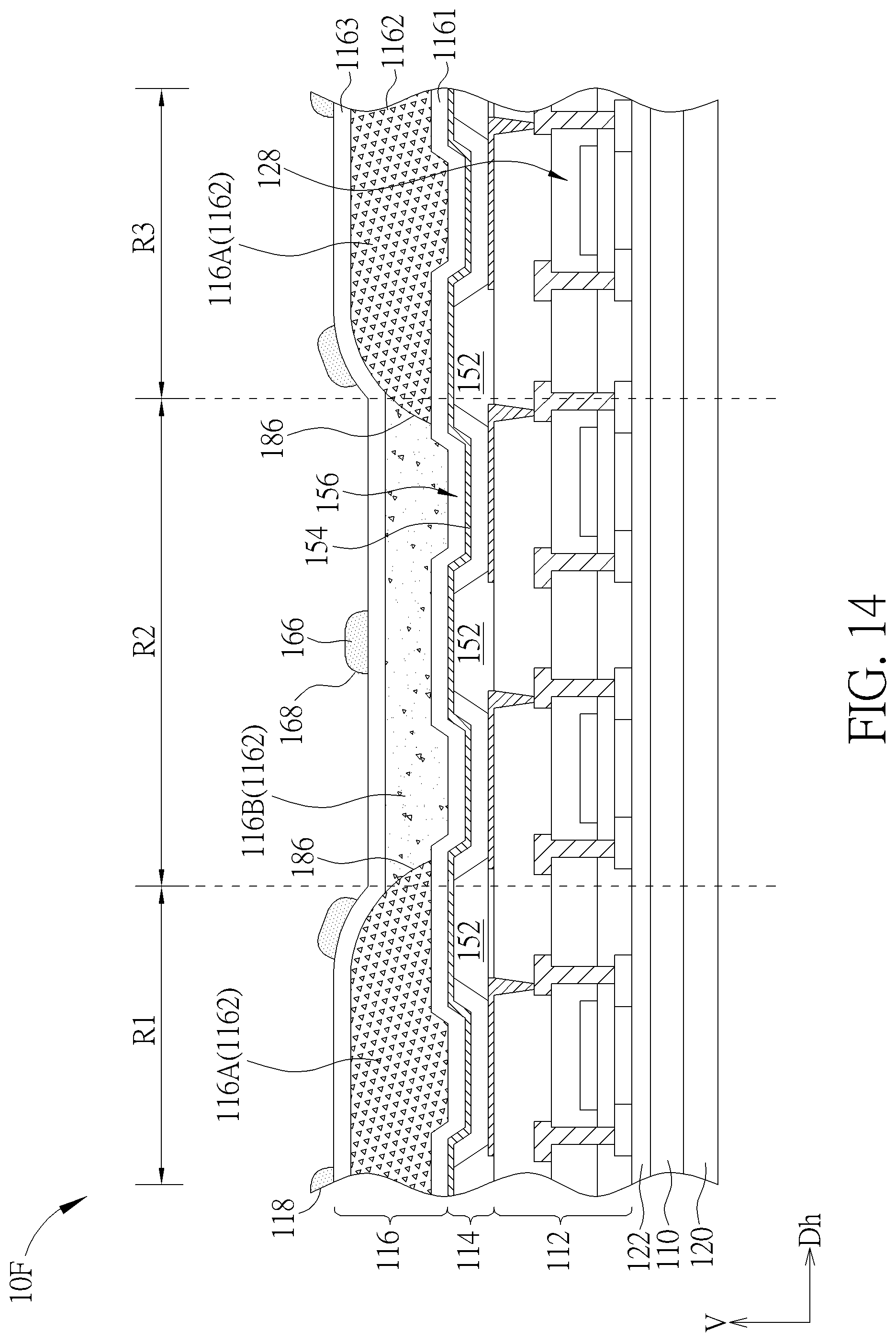 Patent US12099272 Figure 14 – Foldable touch display device having an insulating layer with different thicknesses