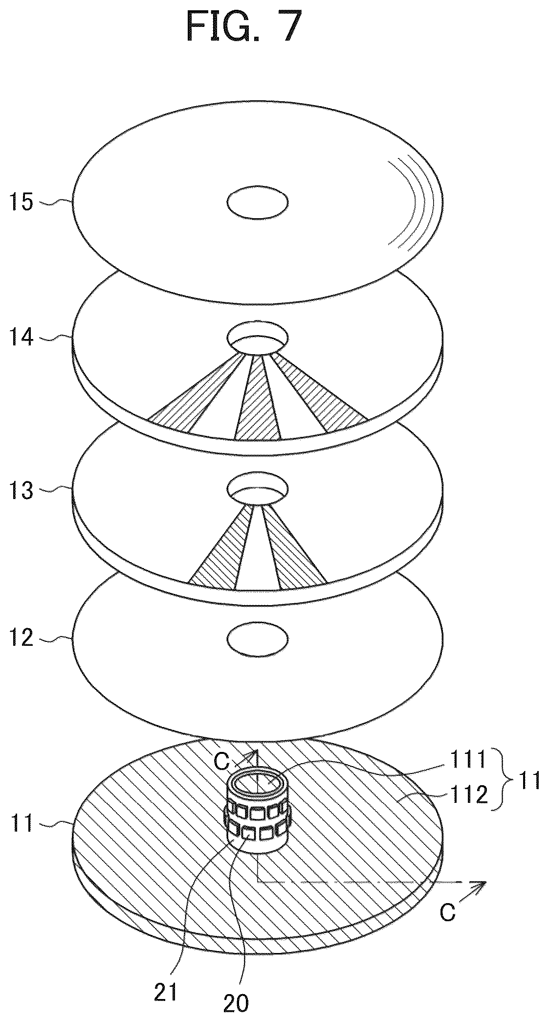Patent US12099273 Figure 4 – Lighting device with LED facing a disc shaped light guide
