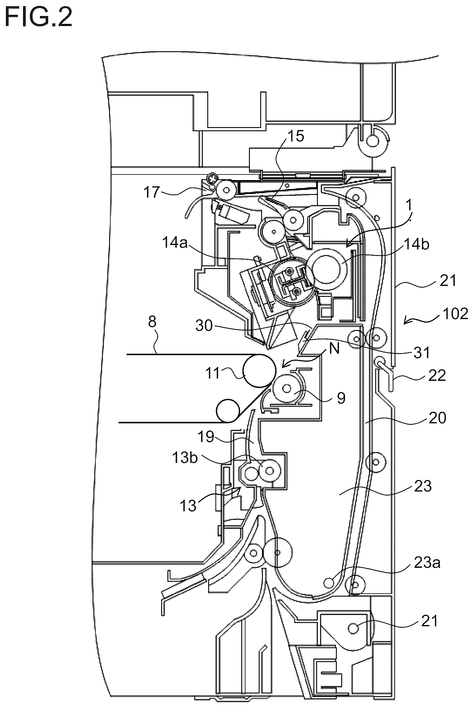 Patent US12099311 Figure 2 – Image forming apparatus with charge eliminating needle protection cover that maintains constant interval between the needle and a sheet