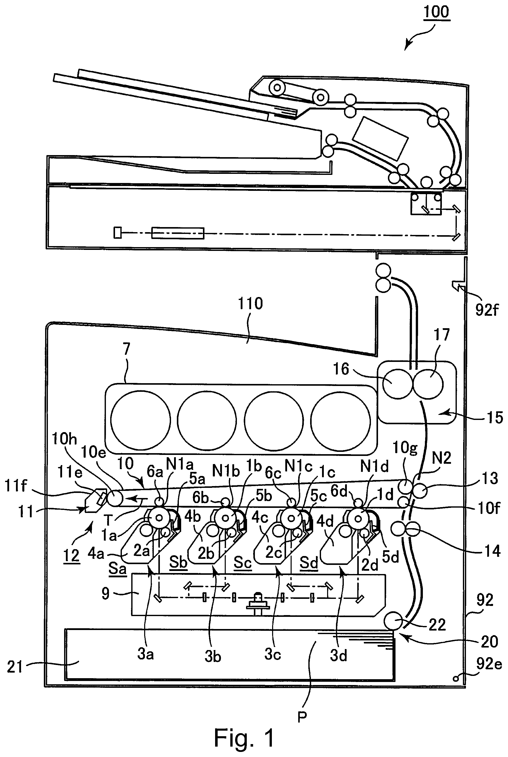 Patent US12099317 Figure 1 – Image forming apparatus having a detachable transfer unit including transfer belt and a swingable cleaning unit