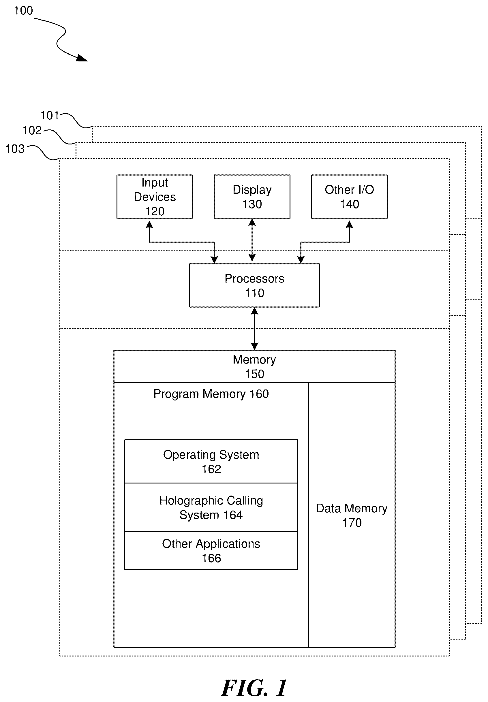 Patent US12099327 Figure 1 – Holographic calling for artificial reality