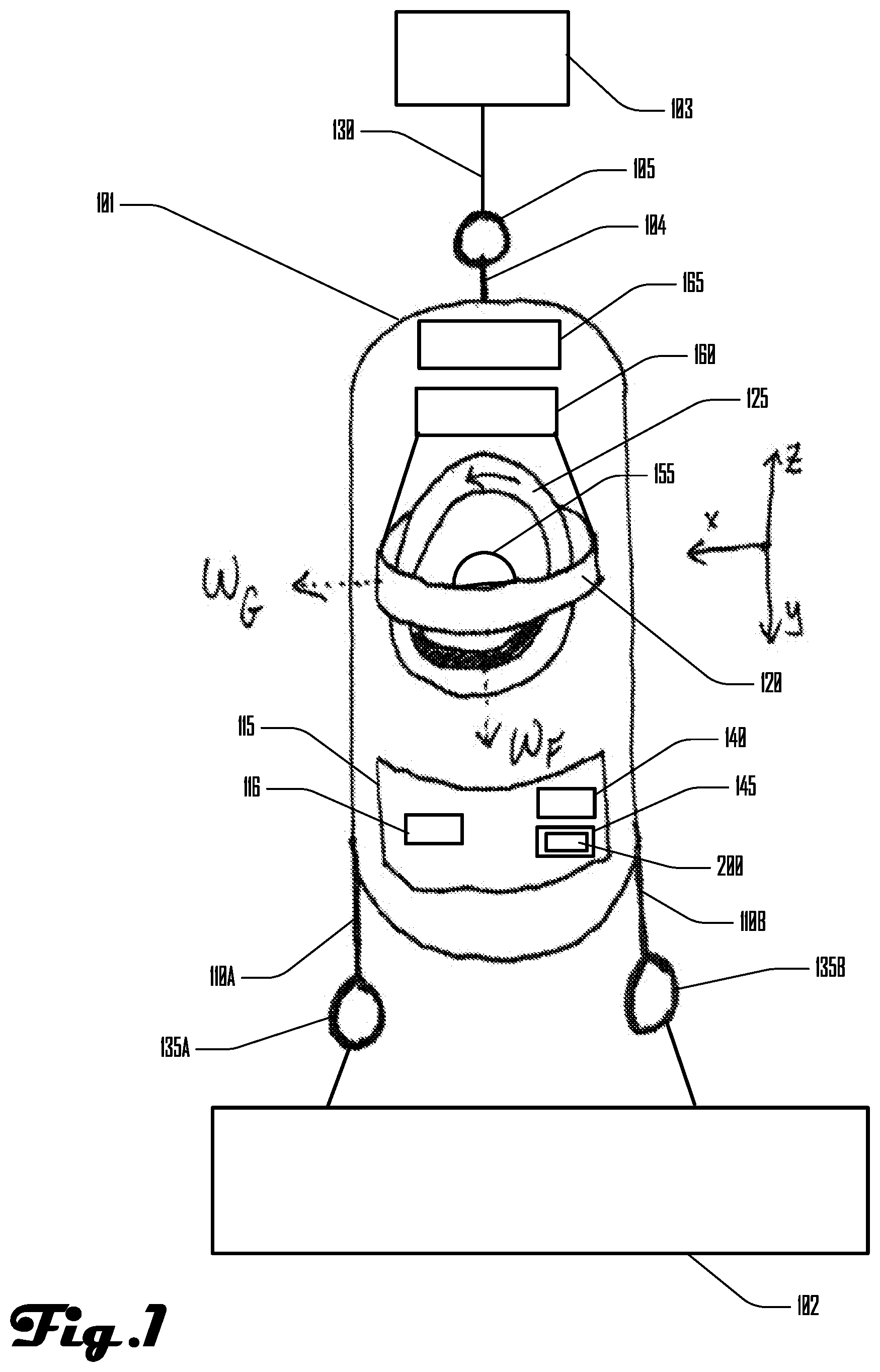 Patent US12099337 Figure 1 – Control moment gyroscope hoist stabilization system, method, and apparatus