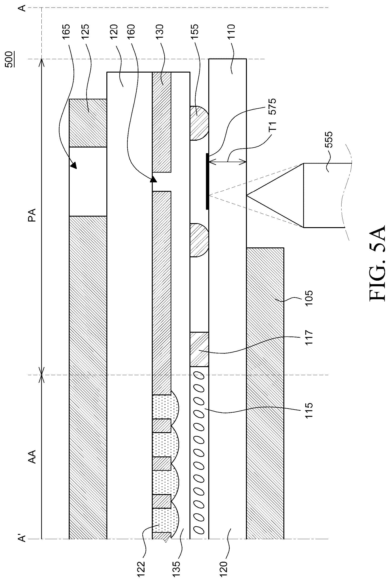 Patent US12099380 Figure 5 – Display apparatus comprising a camera module inserted into an opening of an array substrate that is supported by a lens hole guide
