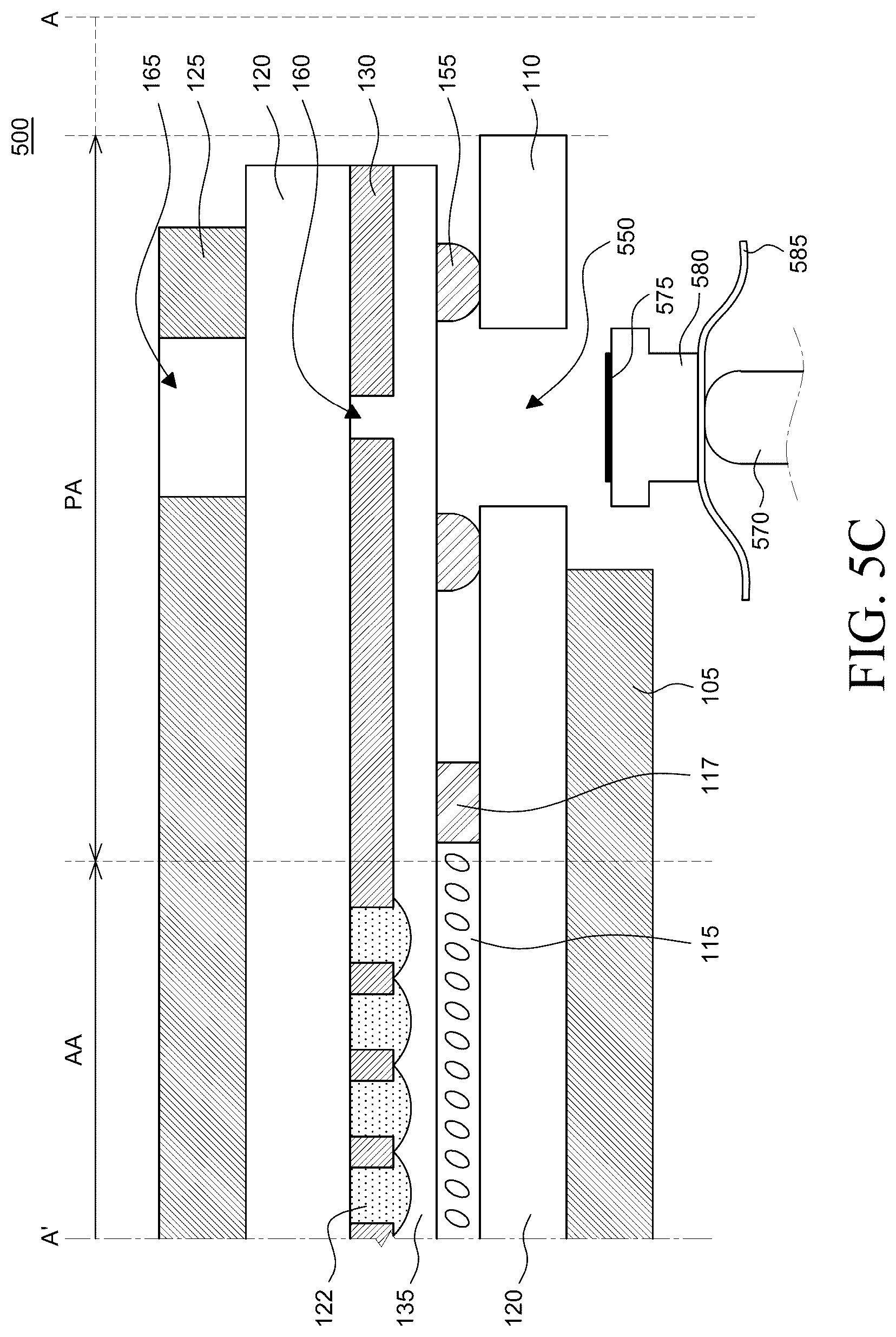 Patent US12099380 Figure 7 – Display apparatus comprising a camera module inserted into an opening of an array substrate that is supported by a lens hole guide