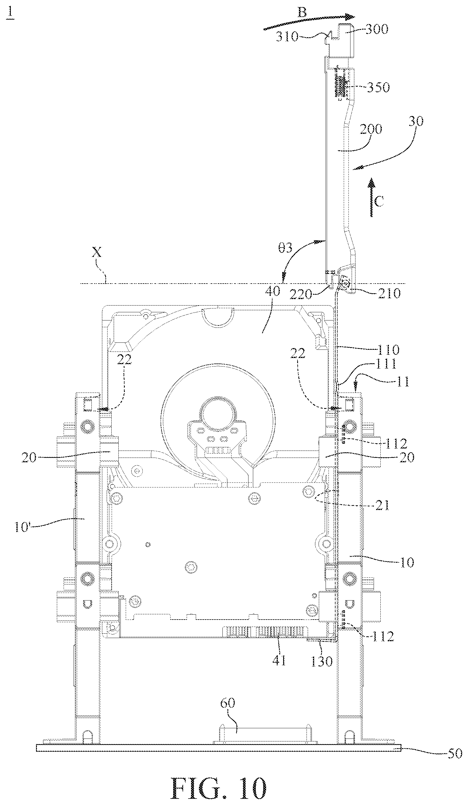 Patent US12099384 Figure 10 – Mount bracket, storage device assembly, and server