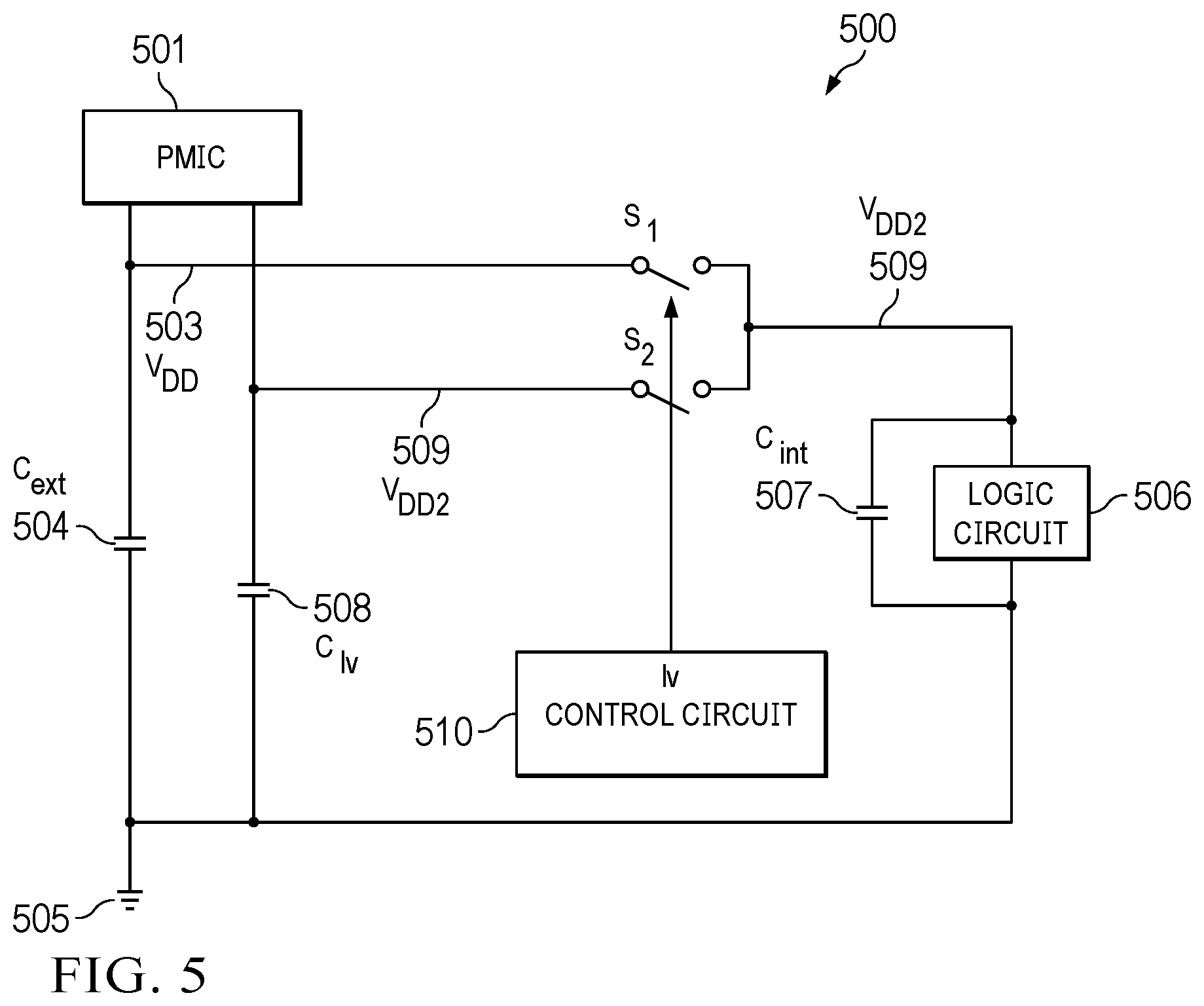 Patent US12099394 Figure 7 – Preserving a decoupling capacitor's charge during low power operation of a logic circuit
