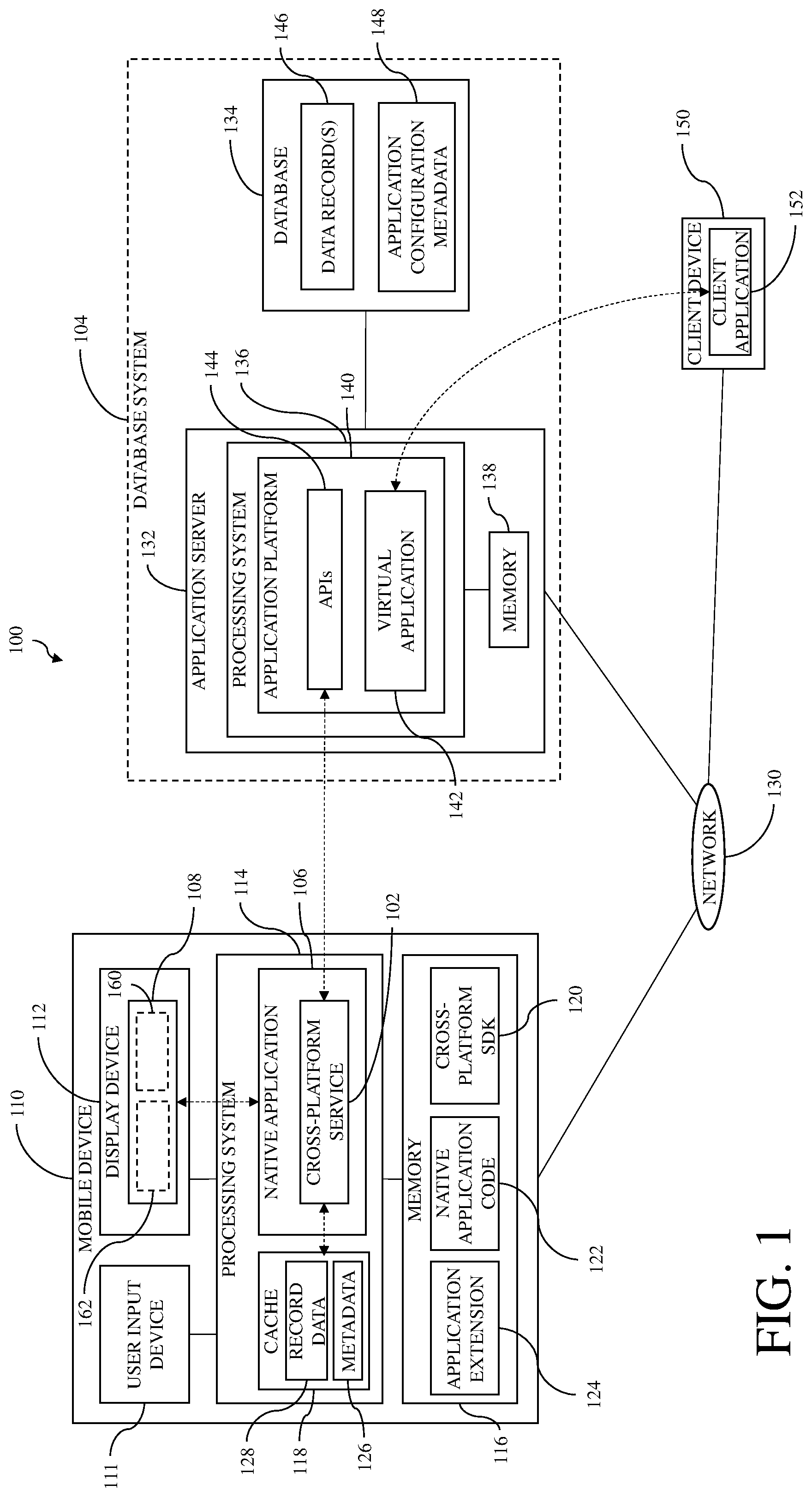 Patent US12099491 Figure 1 – Database systems and methods for client-side initiation of server-side actions