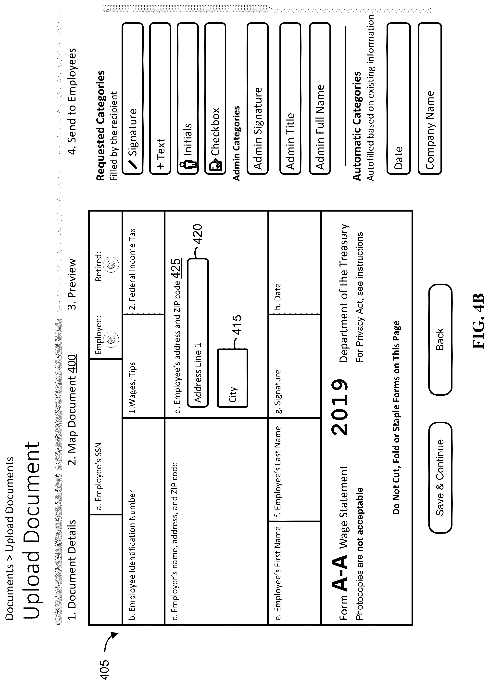 Patent US12099549 Figure 4 – Automated field placement for uploaded documents