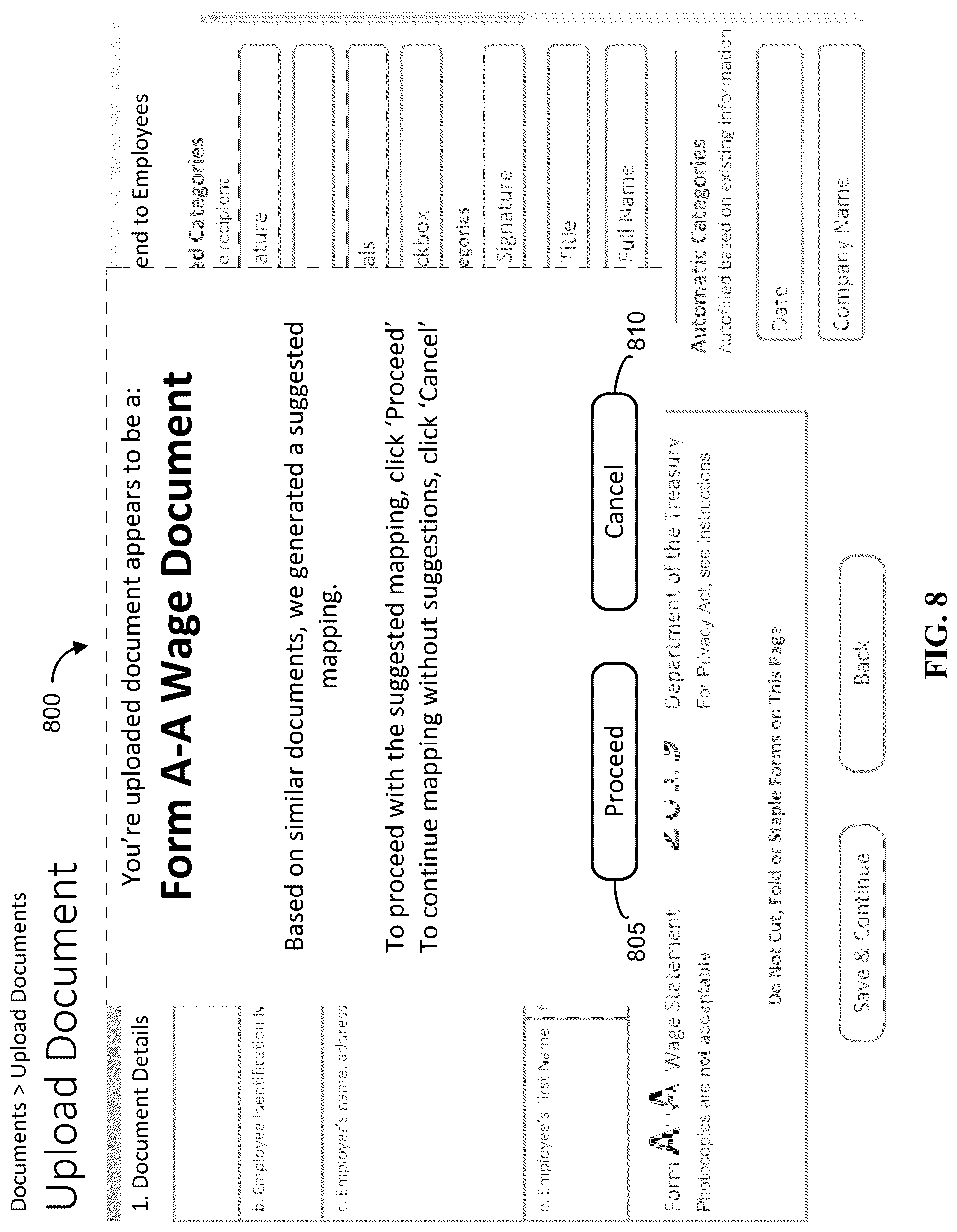 Patent US12099549 Figure 8 – Automated field placement for uploaded documents