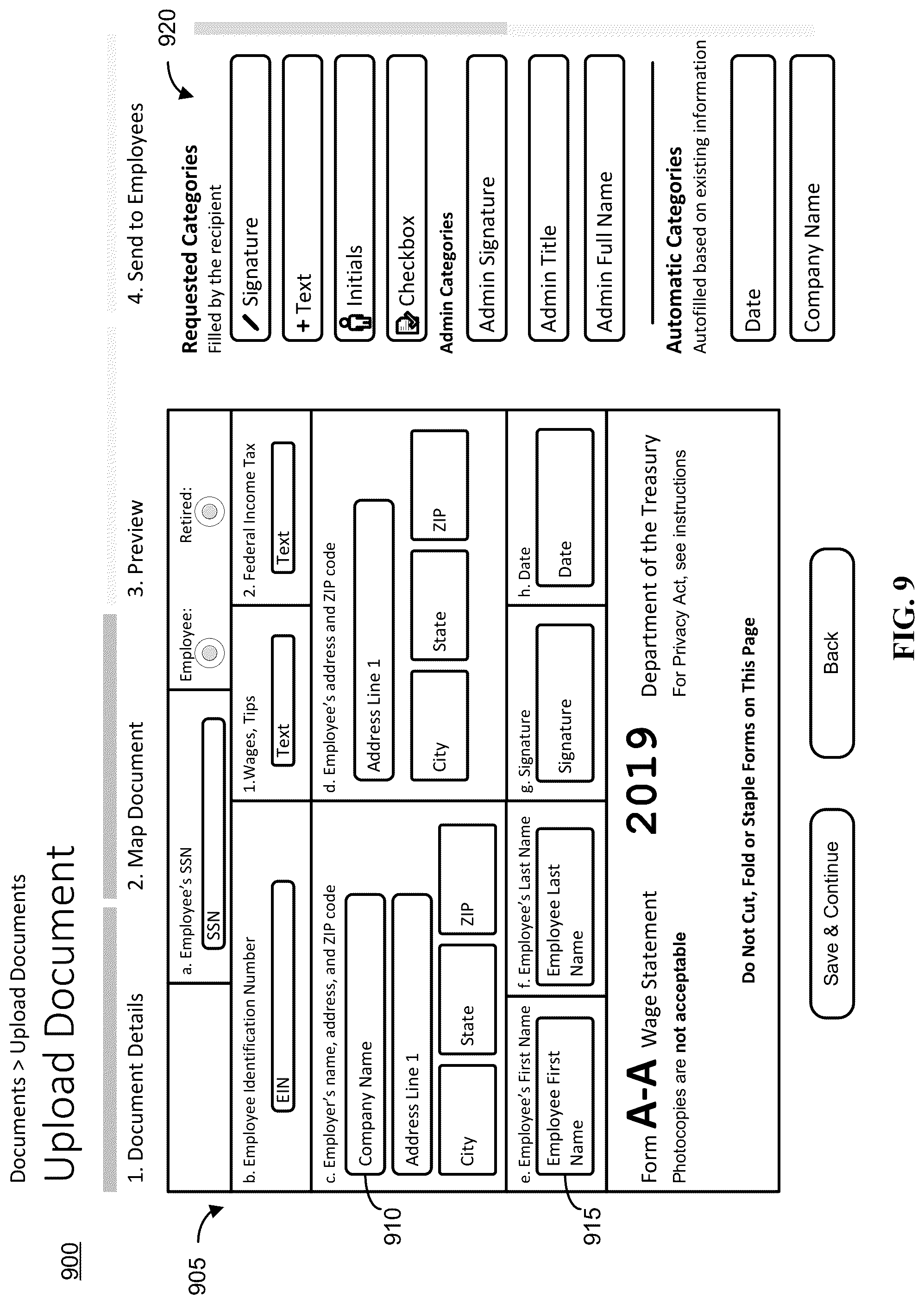 Patent US12099549 Figure 9 – Automated field placement for uploaded documents
