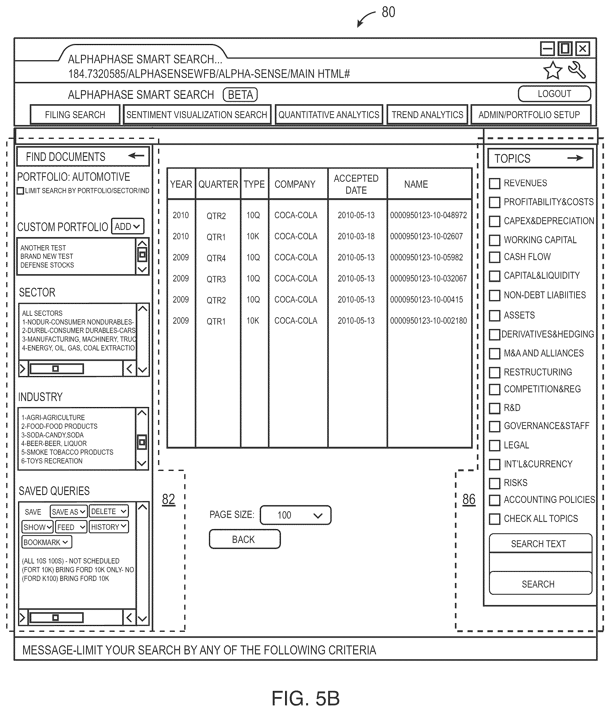Patent US12099562 Figure 6 – User interface for use with a search engine for searching financial related documents