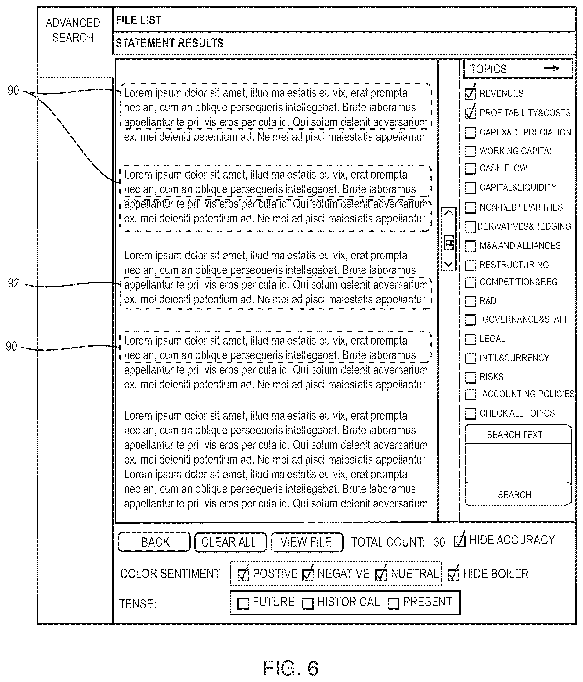 Patent US12099562 Figure 7 – User interface for use with a search engine for searching financial related documents