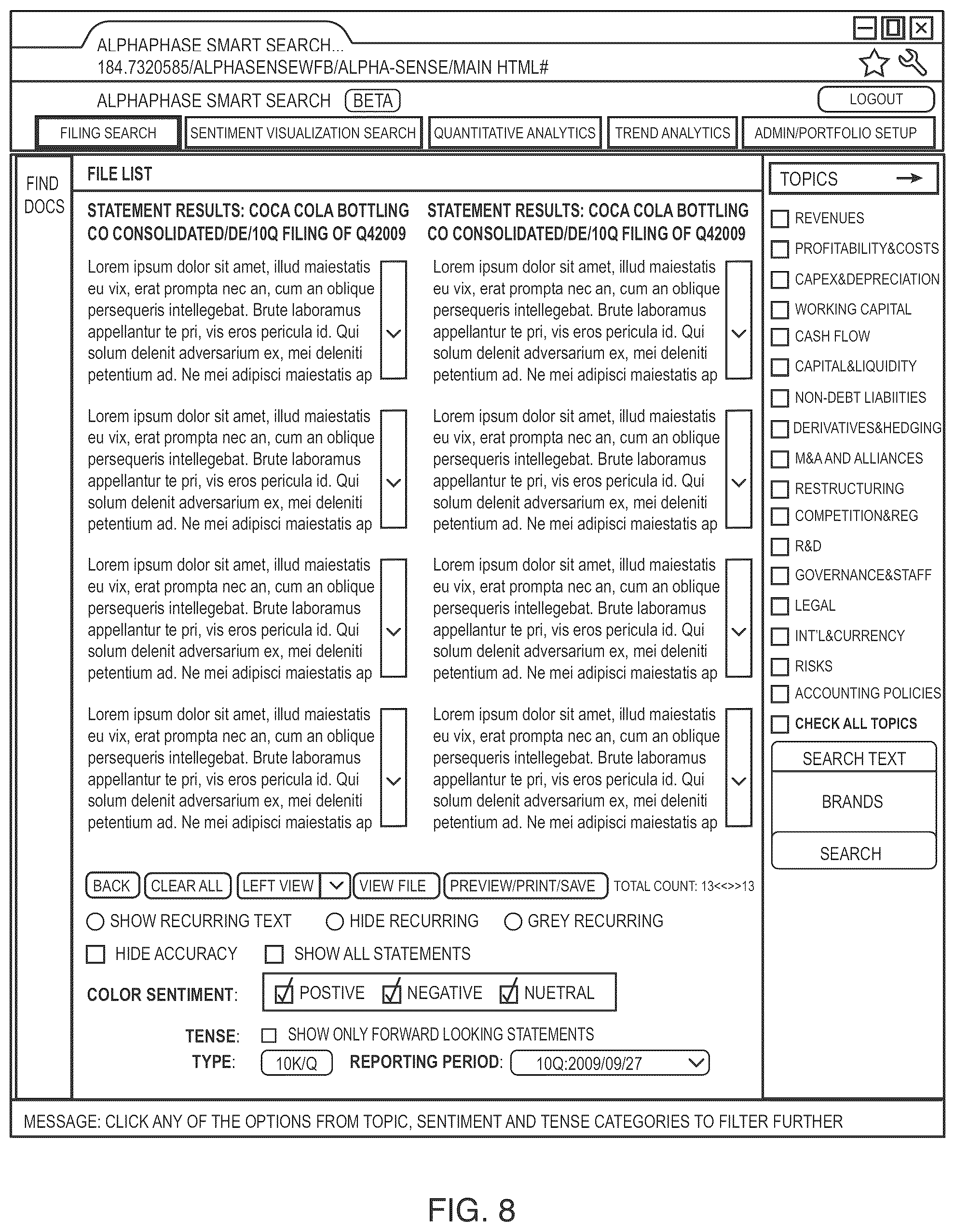 Patent US12099562 Figure 9 – User interface for use with a search engine for searching financial related documents