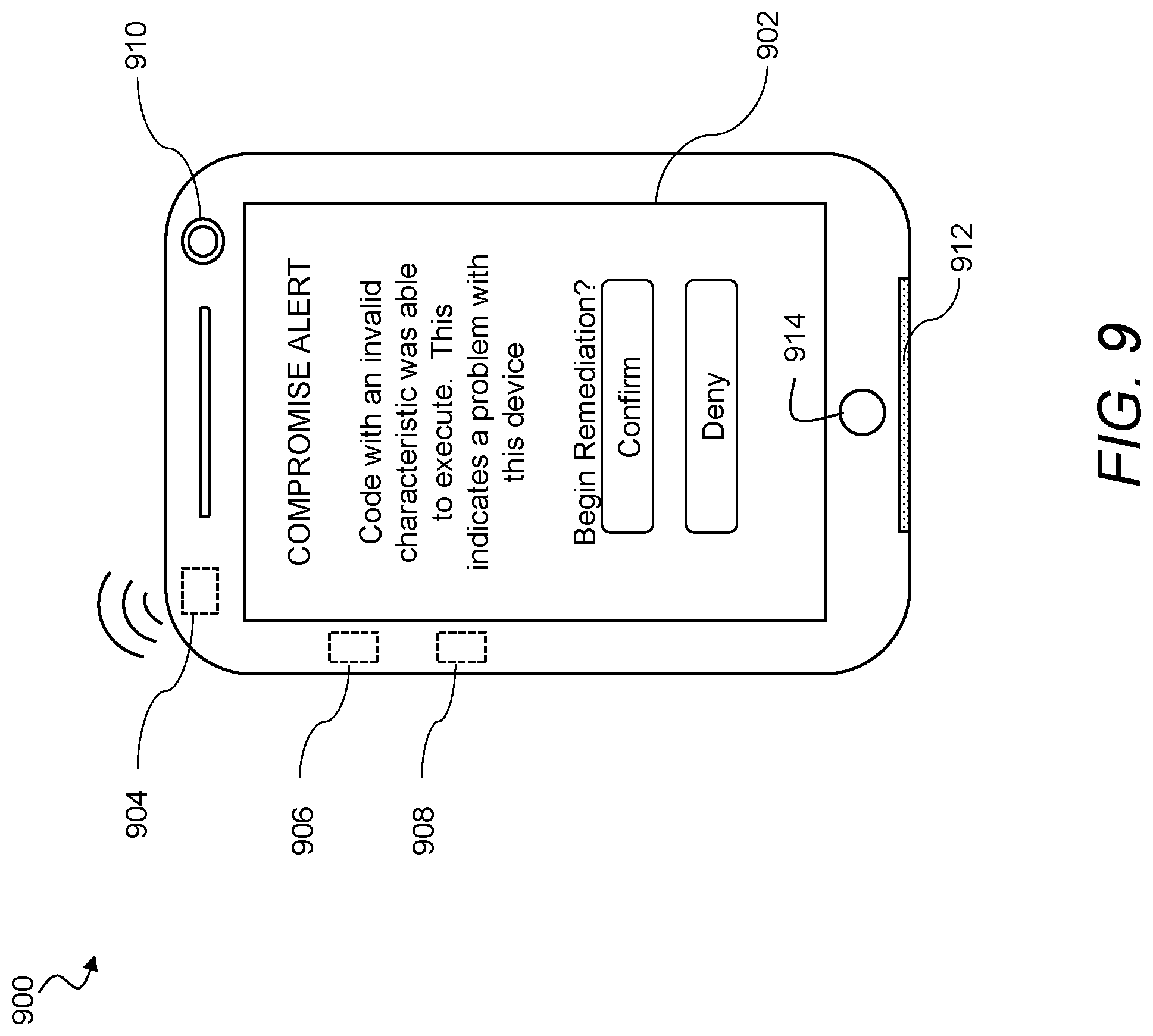 Patent US12099596 Figure 9 – Mobile device policy enforcement