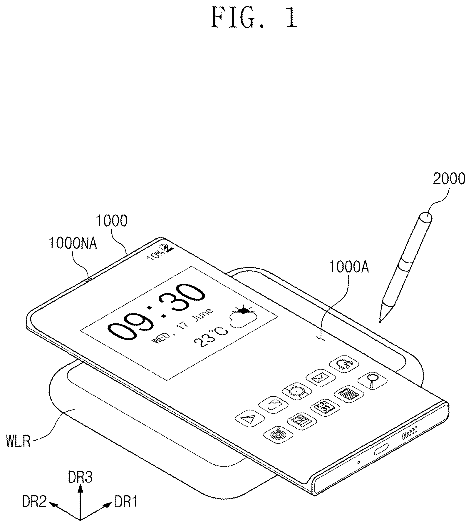 Patent US12099675 Figure 1 – Electronic device having sensor layer generating uplink signals