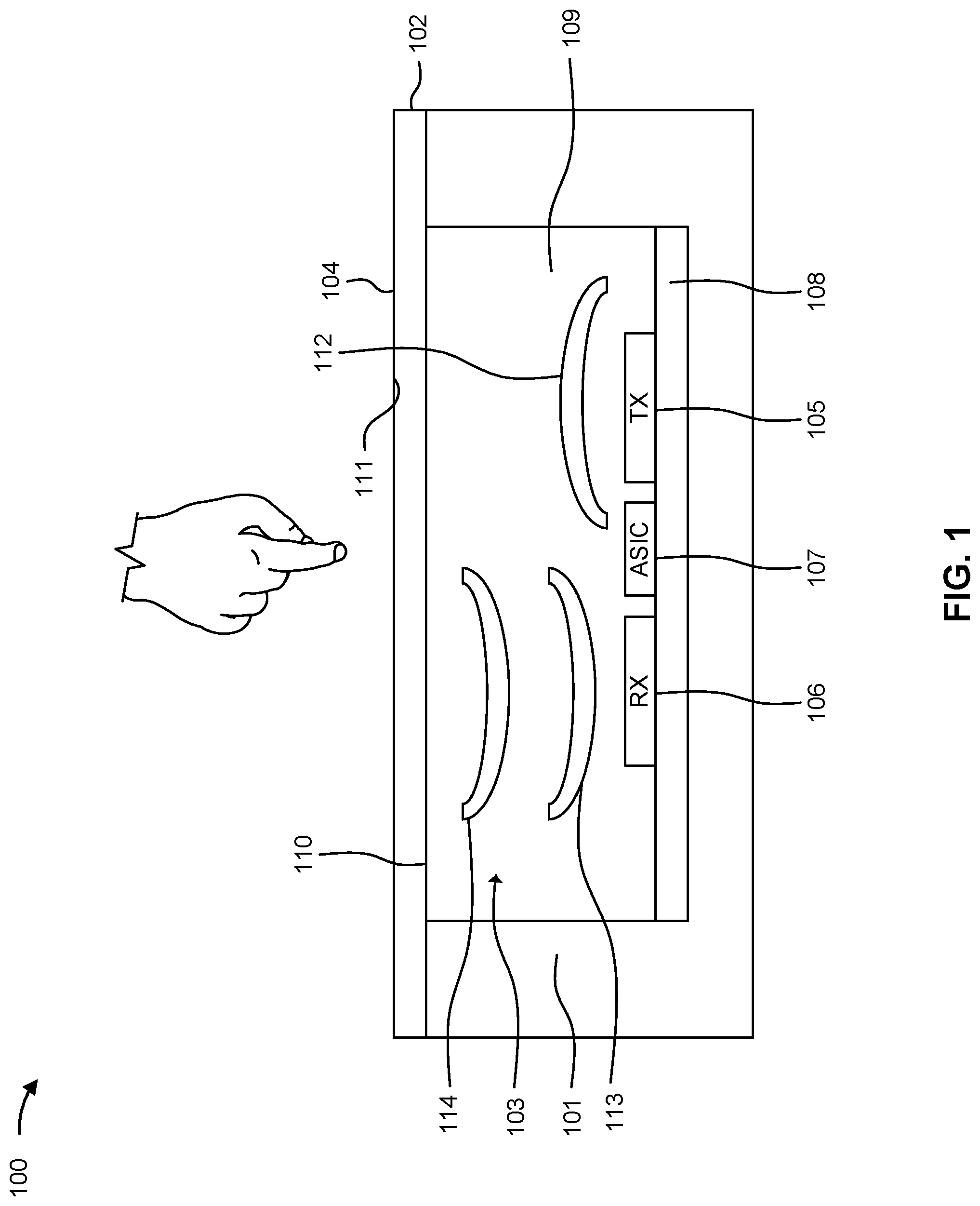 Patent US12099685 Figure 1 – Water rejection mechanism for ultrasonic touch sensors based on individually processed interfaces