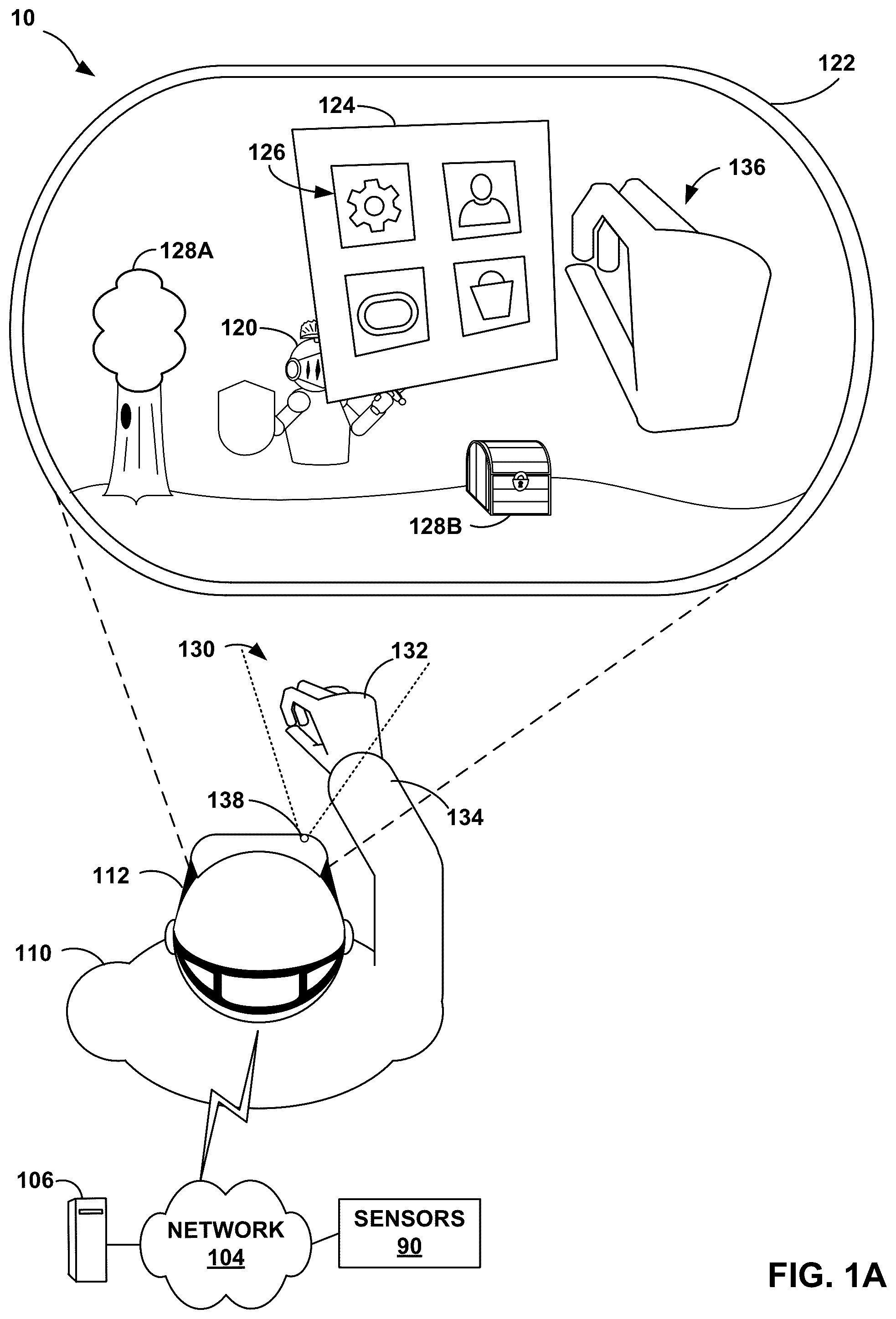 Patent US12099693 Figure 1 – Detecting input in artificial reality systems based on a pinch and pull gesture