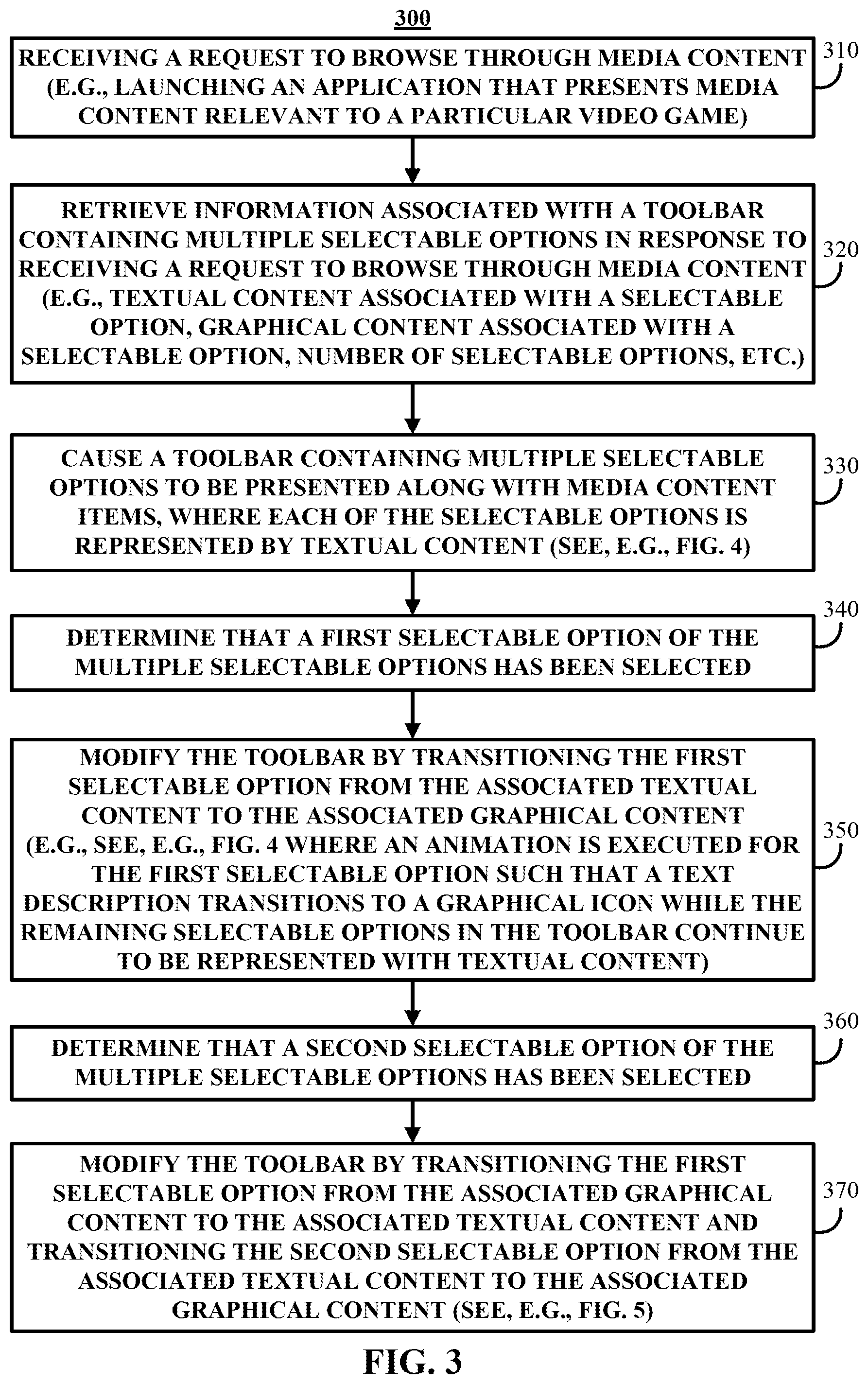 Patent US12099699 Figure 3 – Methods, systems, and media for navigating a user interface with a toolbar