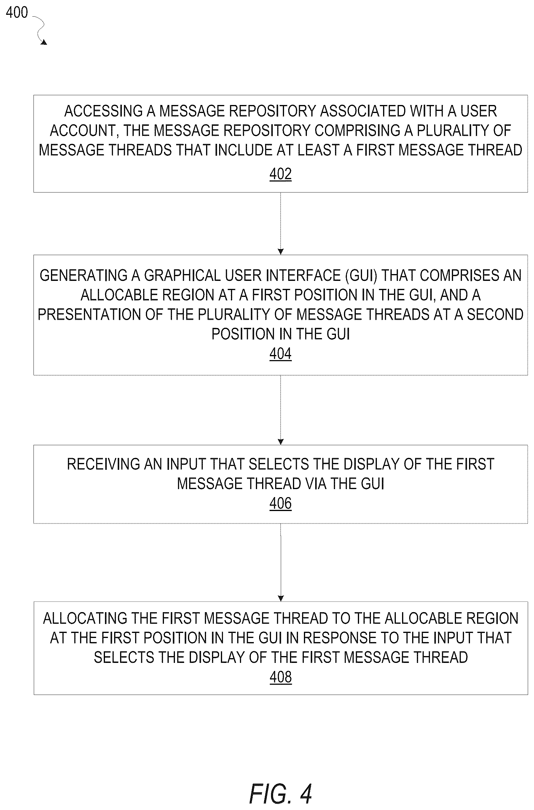 Patent US12099701 Figure 4 – Message thread prioritization interface
