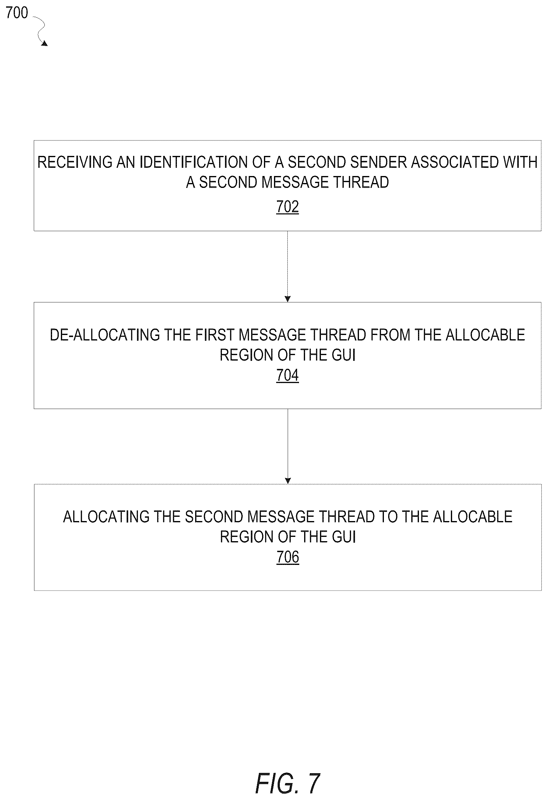 Patent US12099701 Figure 7 – Message thread prioritization interface
