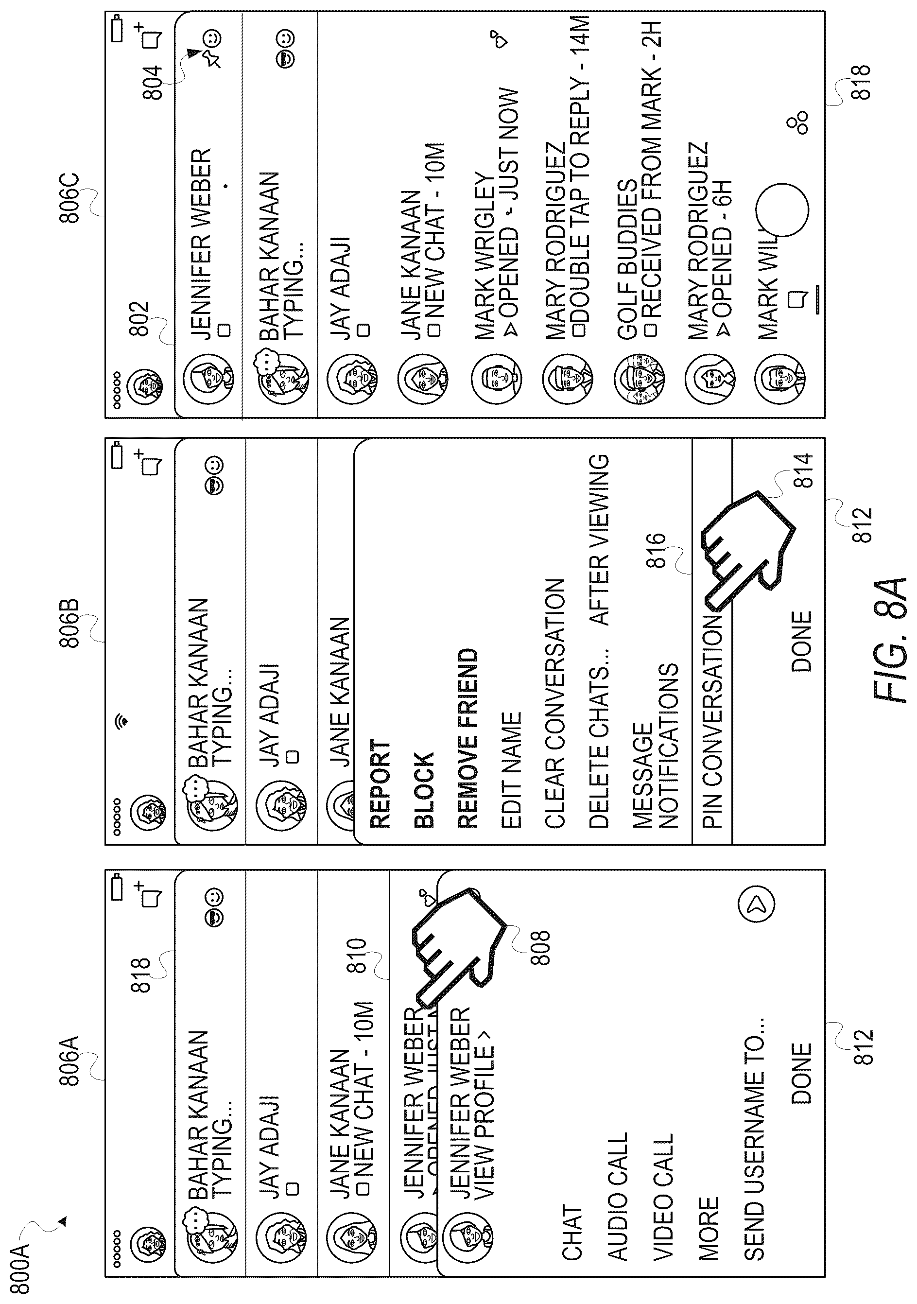 Patent US12099701 Figure 8 – Message thread prioritization interface