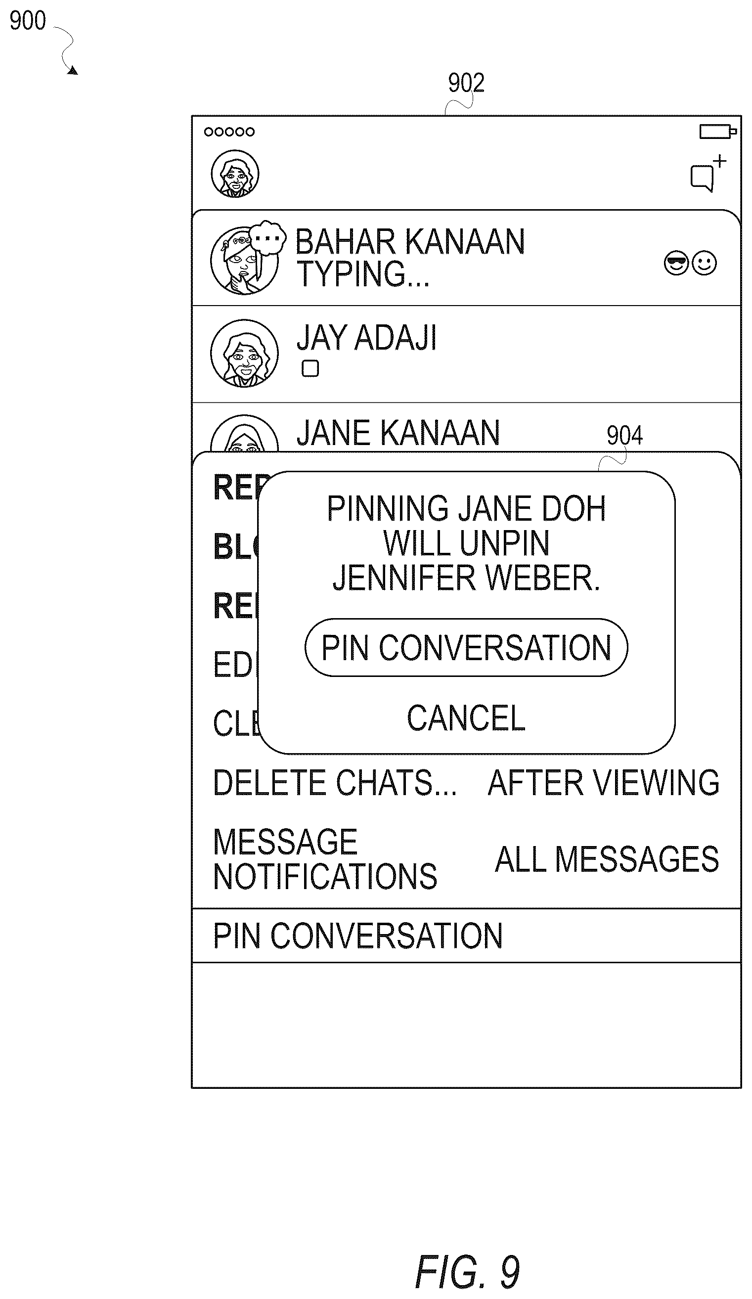Patent US12099701 Figure 10 – Message thread prioritization interface