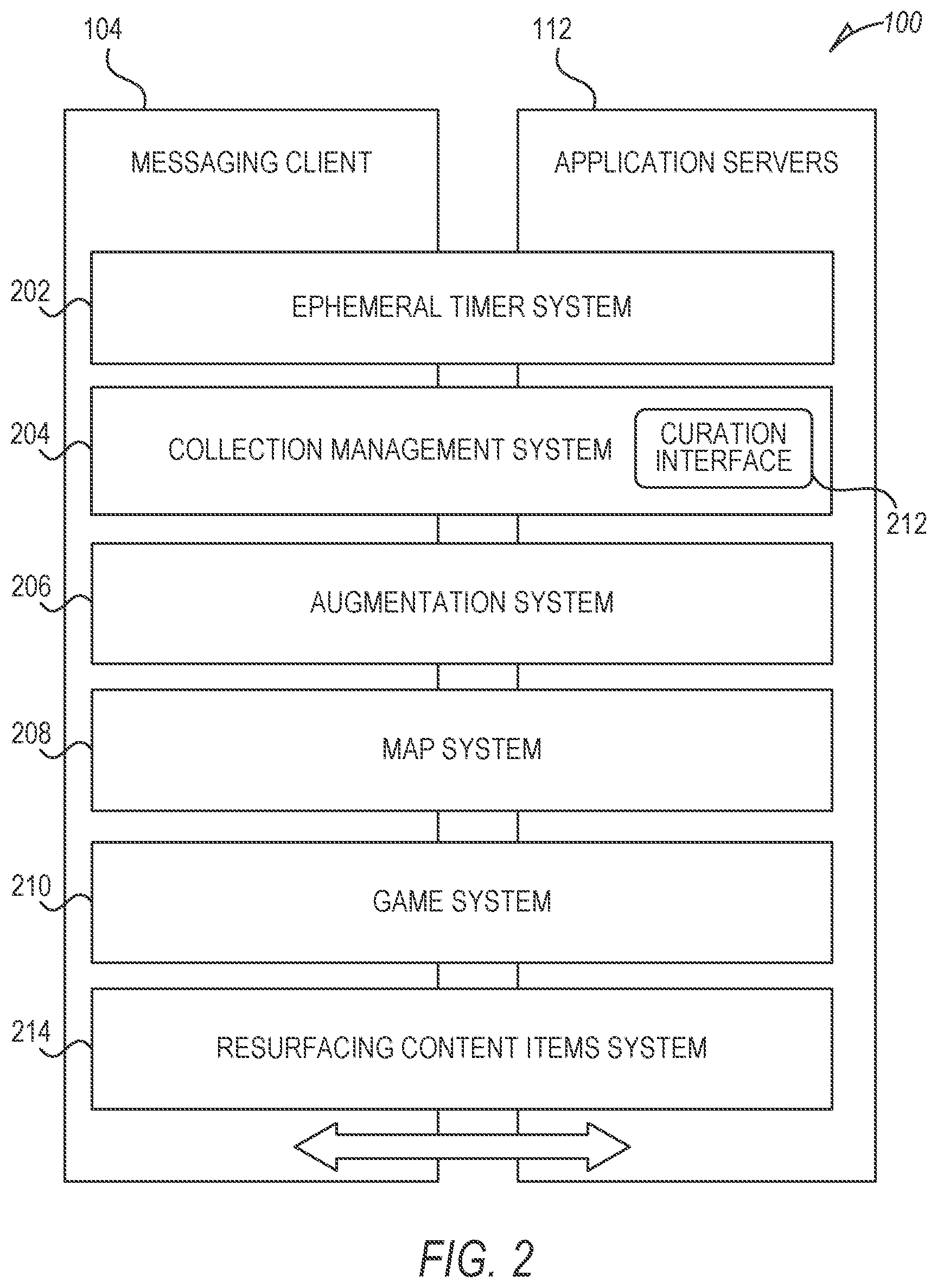 Patent US12099702 Figure 2 – Messaging system for resurfacing content items