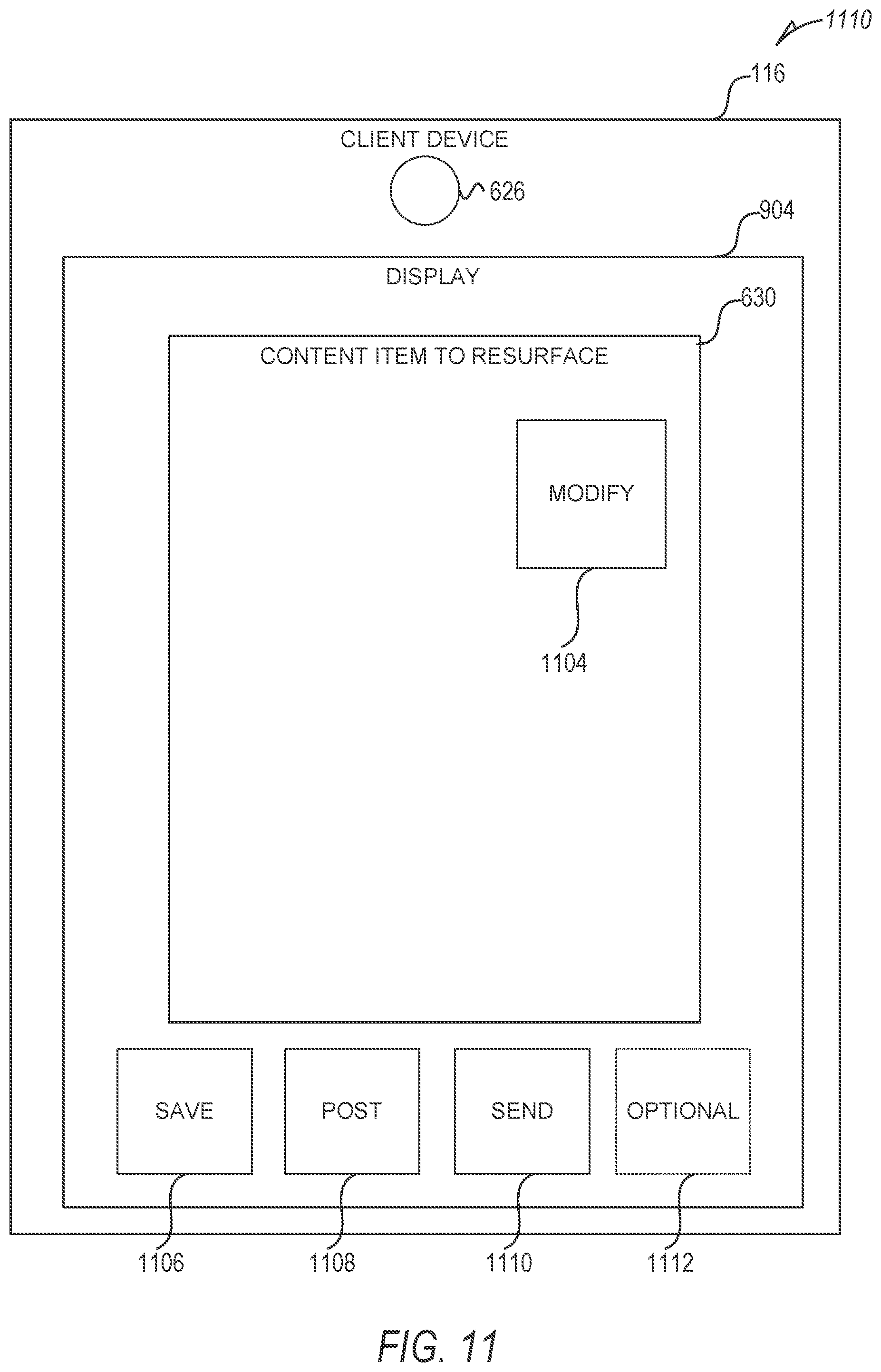 Patent US12099702 Figure 11 – Messaging system for resurfacing content items