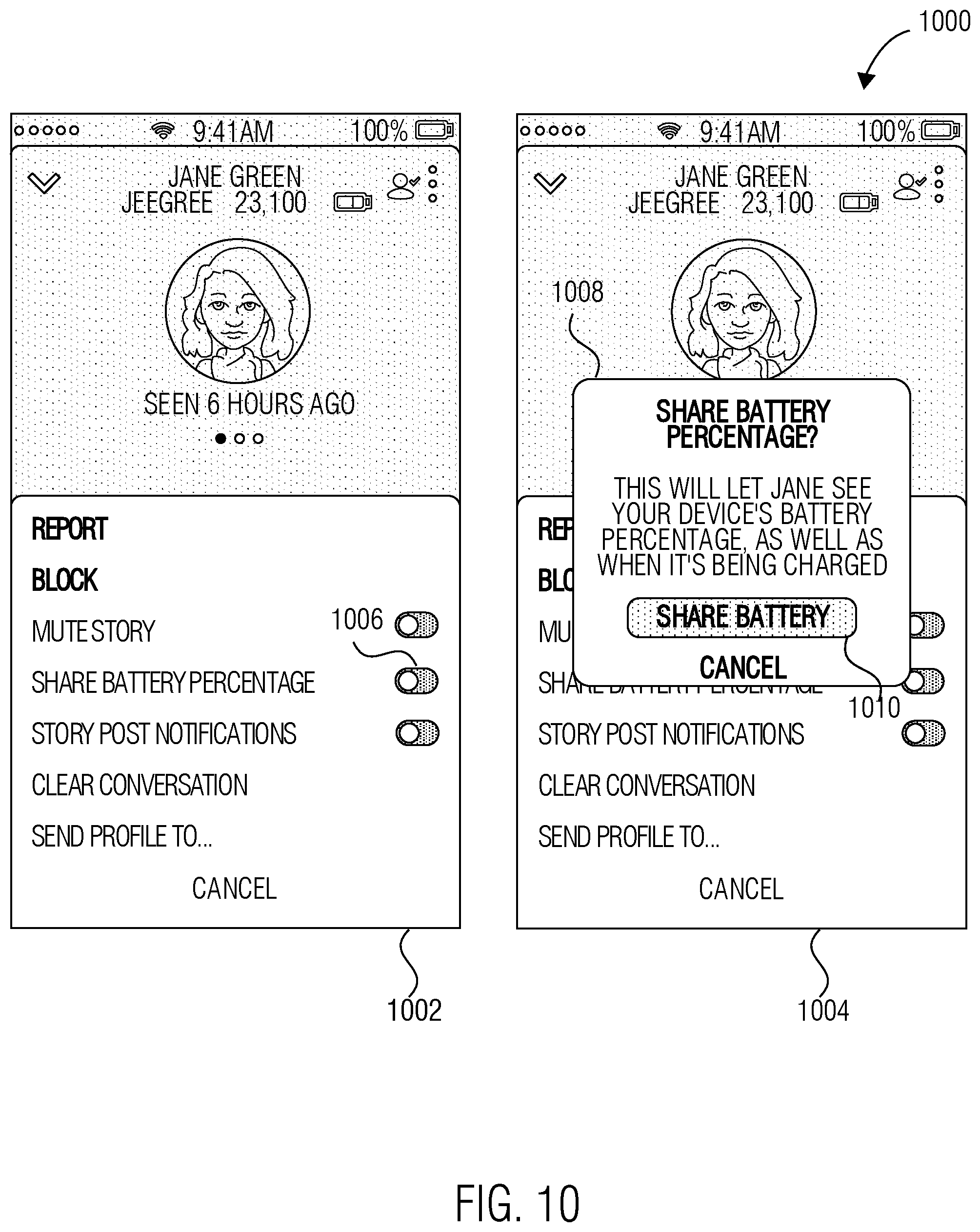 Patent US12099703 Figure 10 – Messaging system with battery level sharing