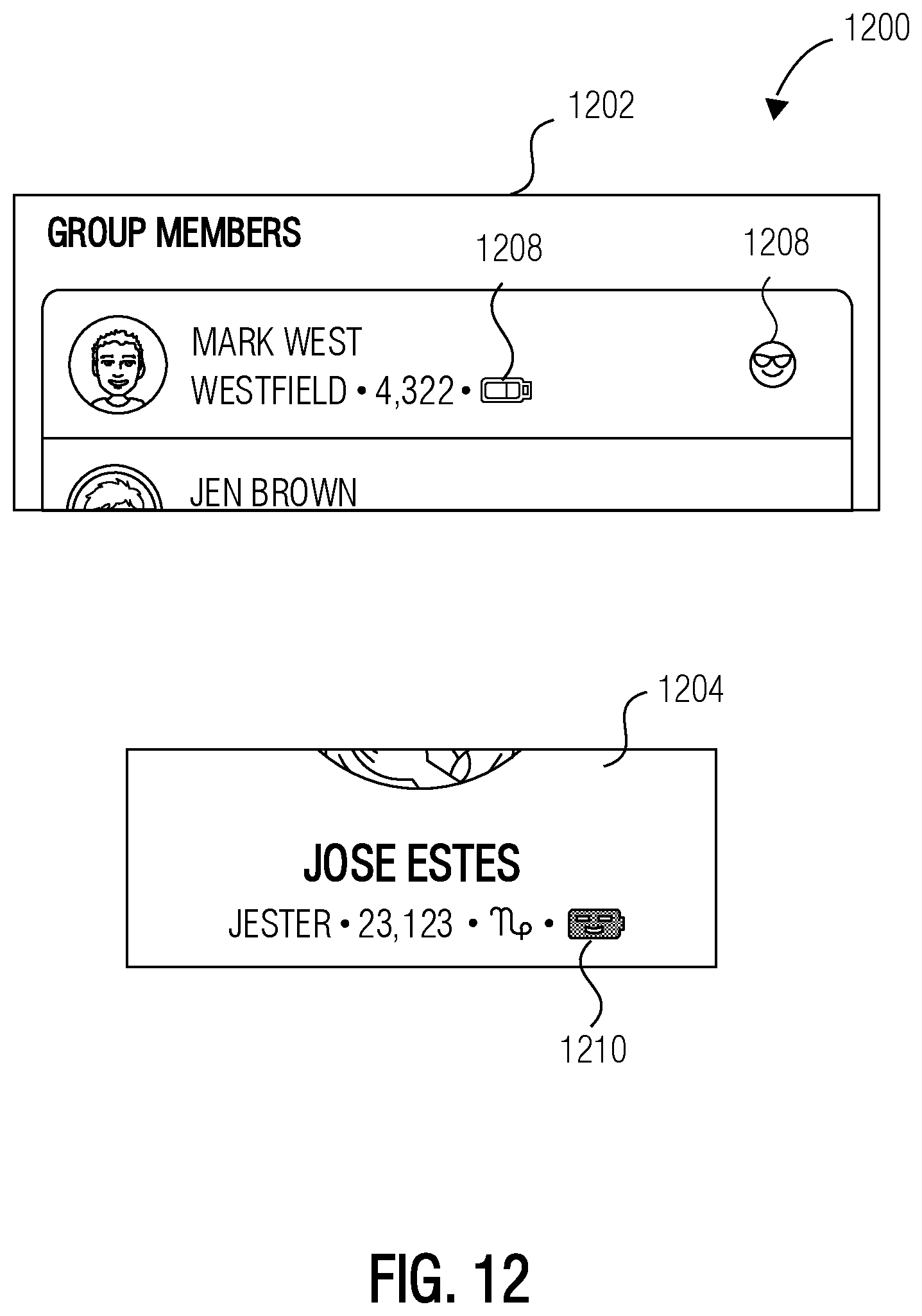 Patent US12099703 Figure 12 – Messaging system with battery level sharing