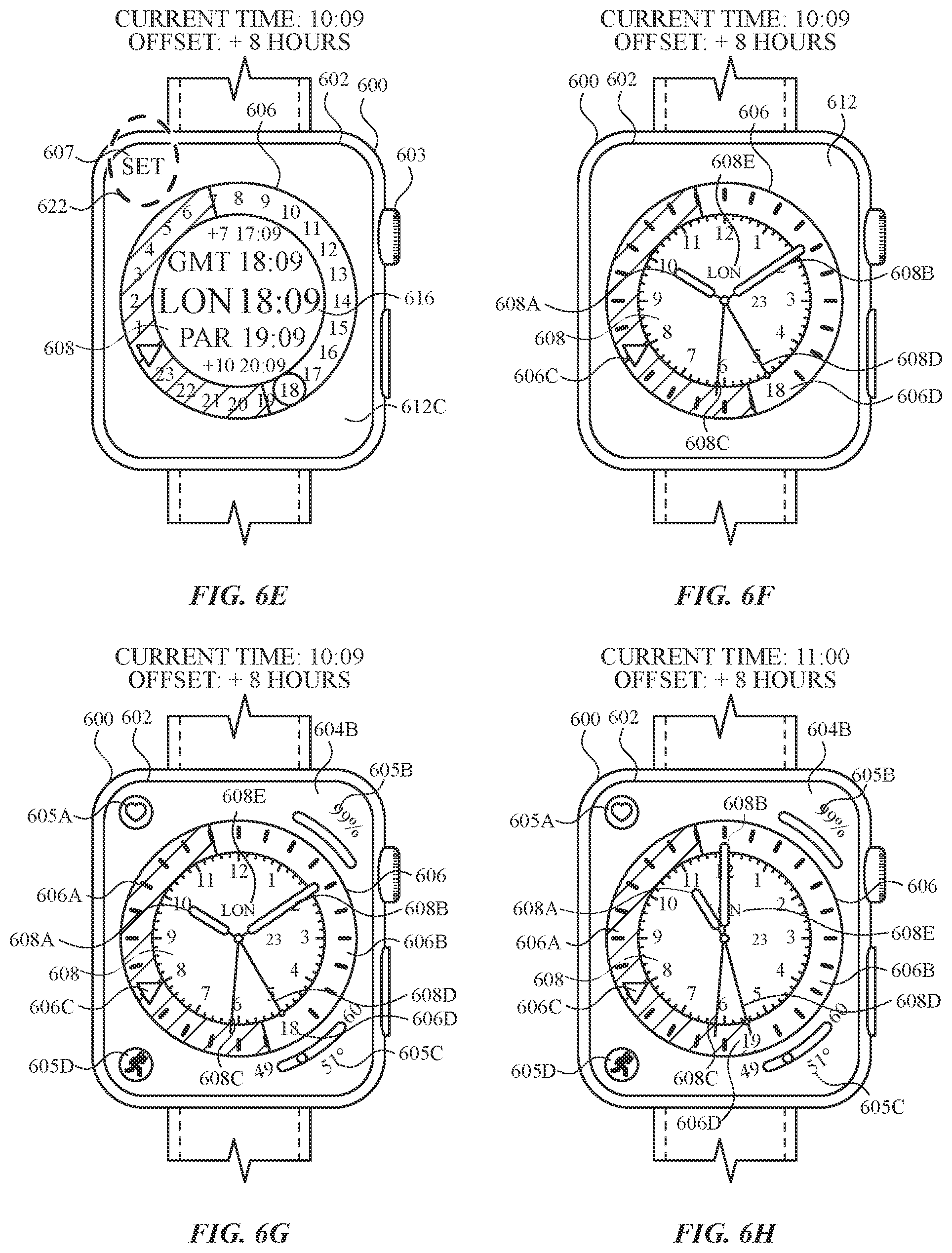 Patent US12099713 Figure 10 – User interfaces related to time