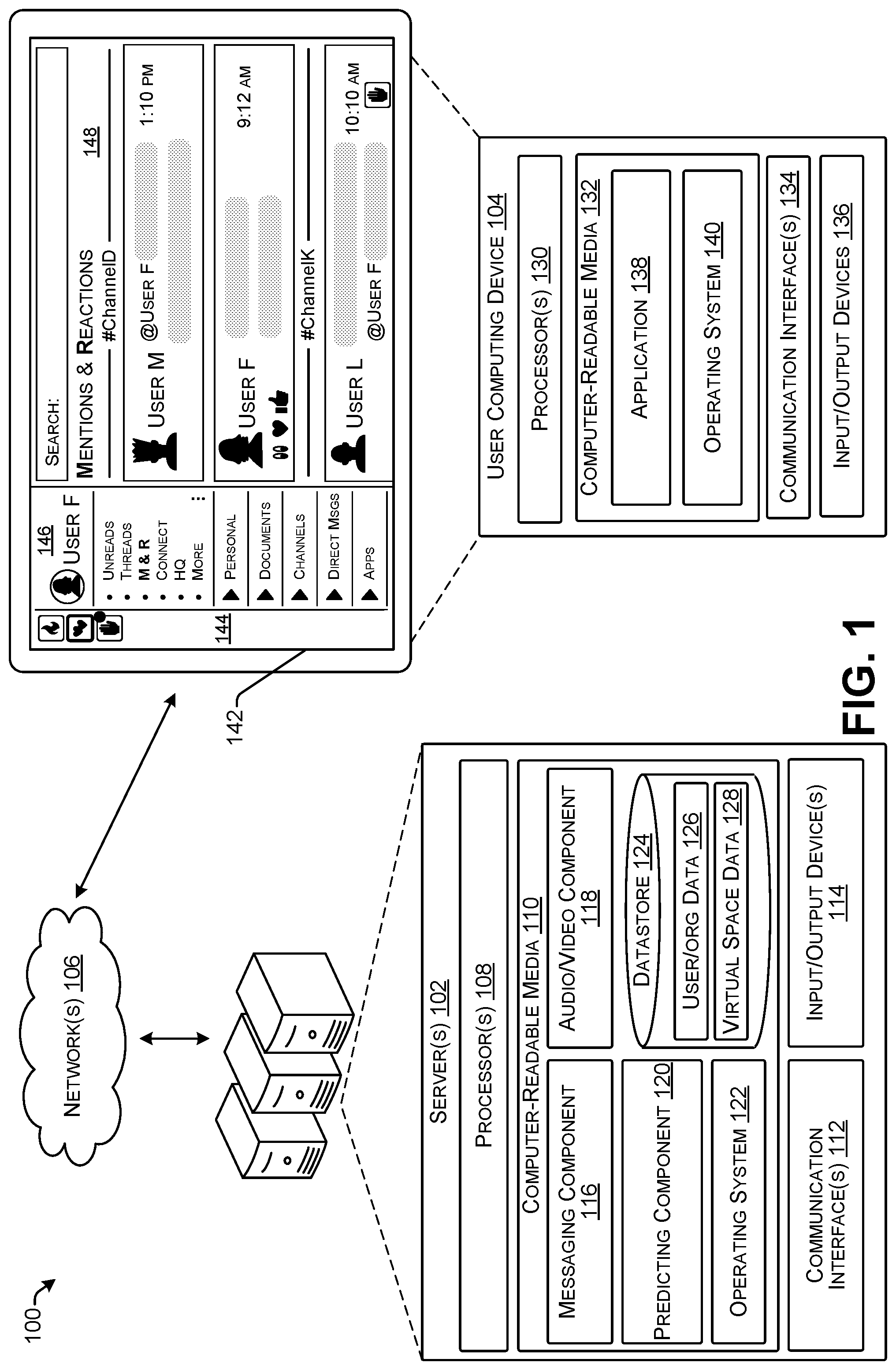 Patent US12099770 — Displaying predicted tasks based on changing devices — Figure 1