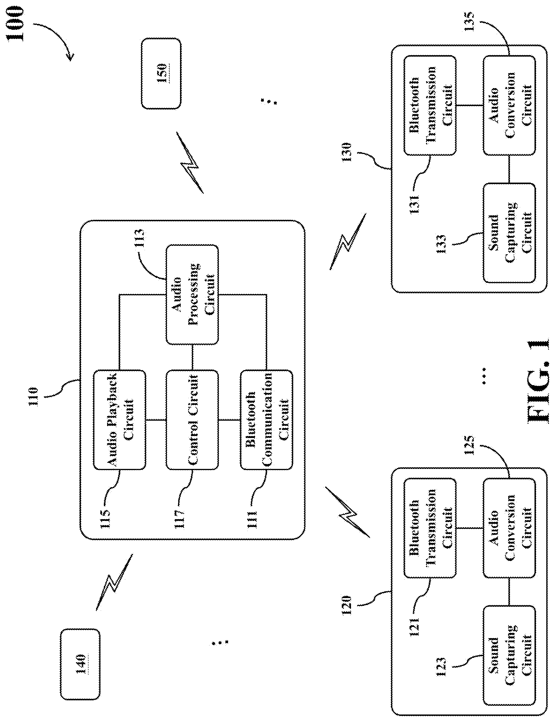 Patent US12099777 — Audio playback device capable of cooperating with plural audio generating devices without conducting bluetooth pairing procedure and related bluetooth audio system — Figure 1