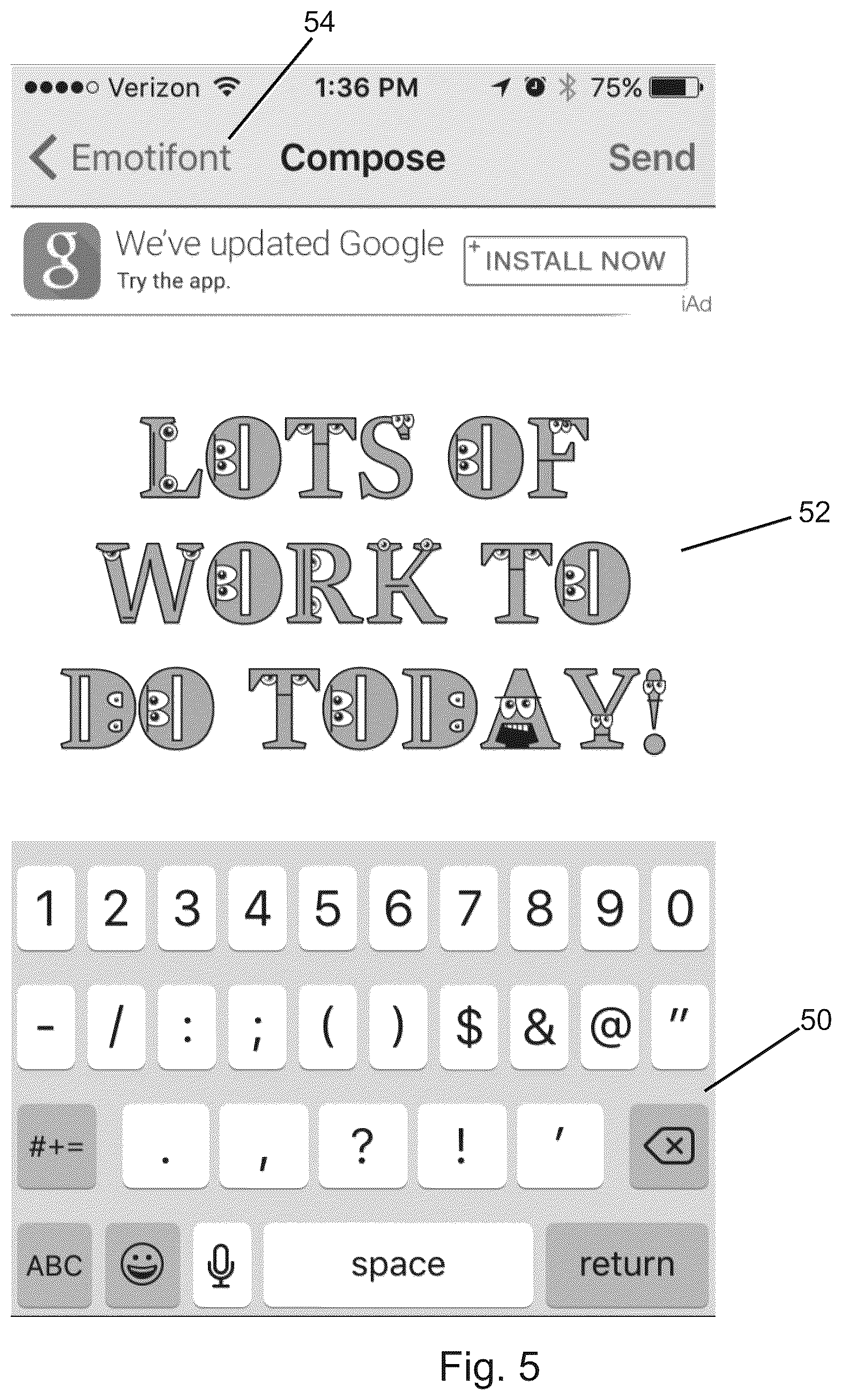 Patent US12099796 Figure 5 – Apparatus and method for generating licensed fanciful fonts for messaging services