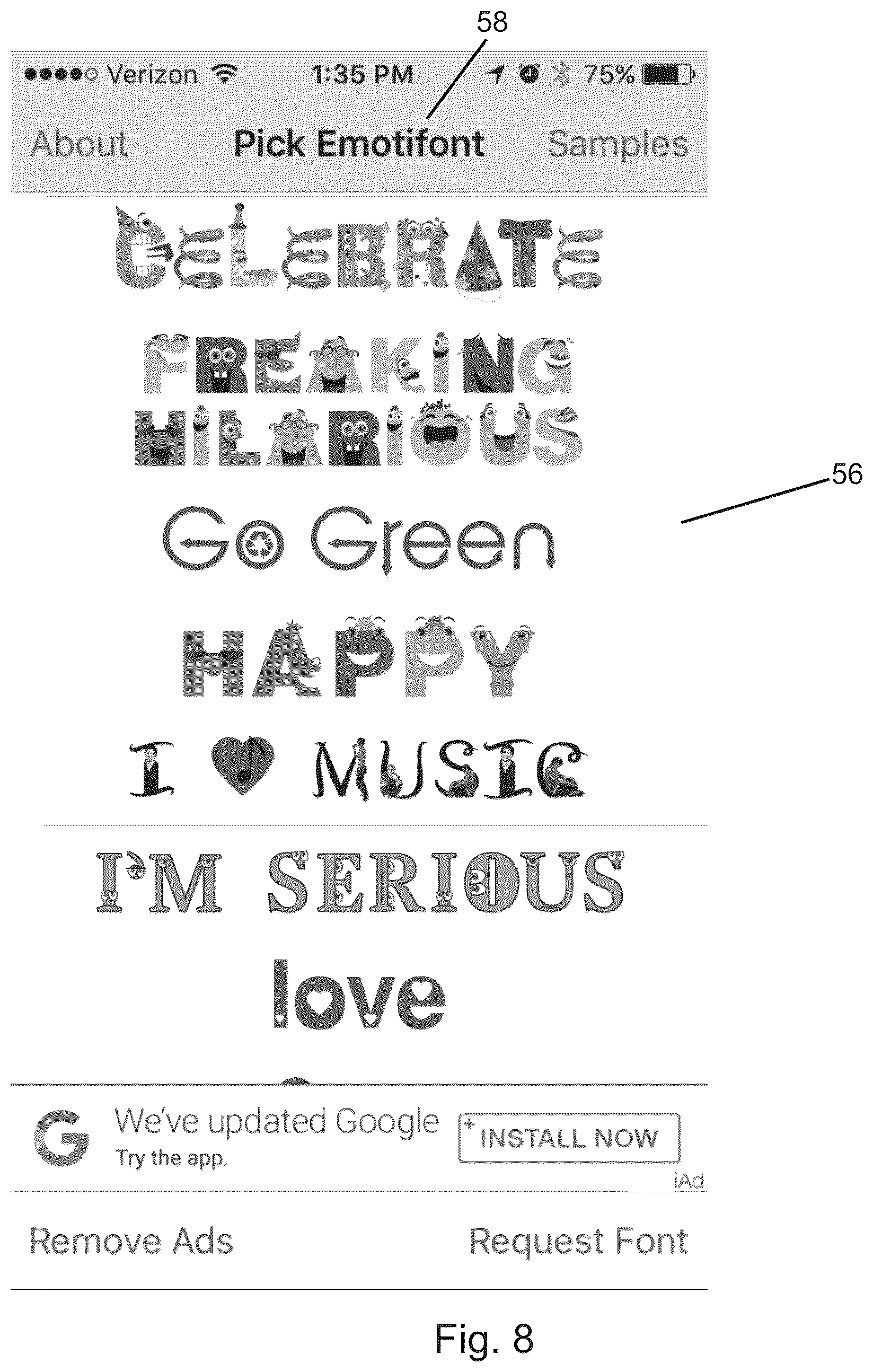 Patent US12099796 Figure 8 – Apparatus and method for generating licensed fanciful fonts for messaging services