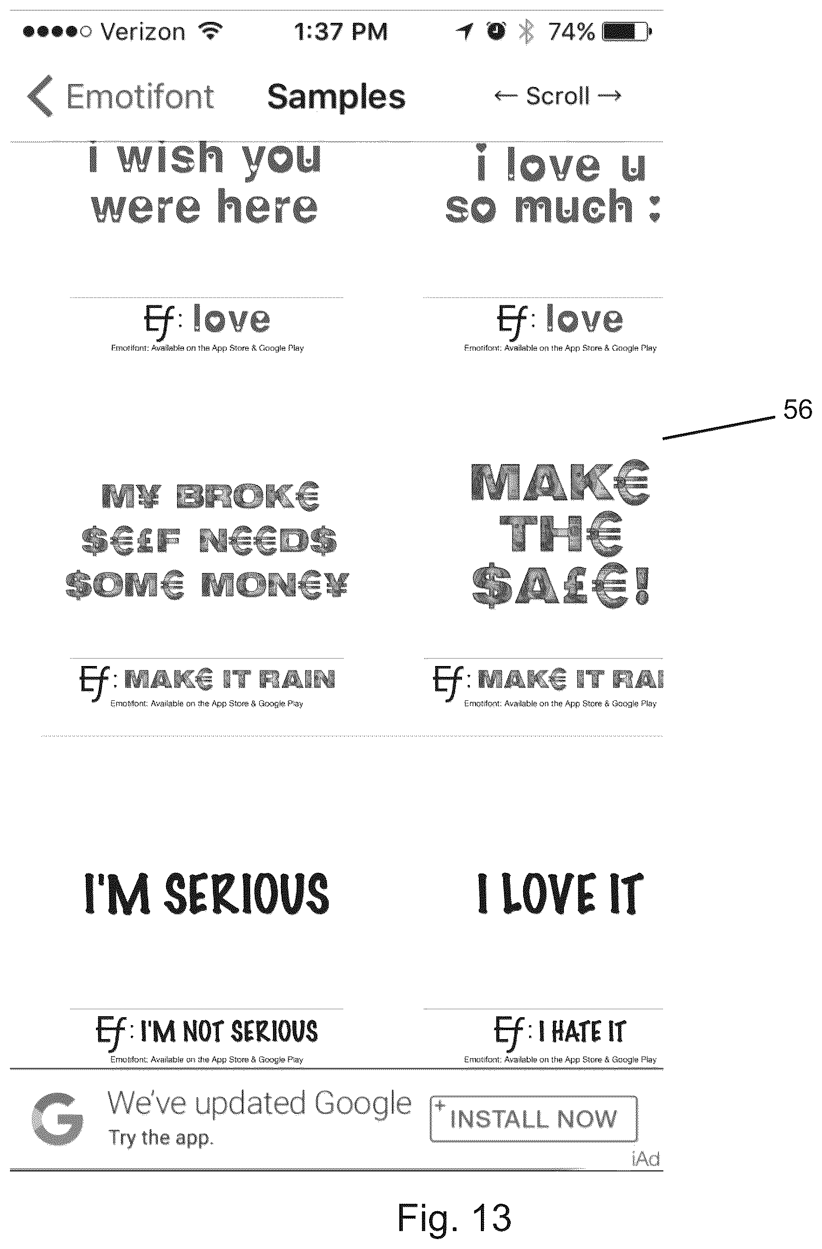 Patent US12099796 Figure 13 – Apparatus and method for generating licensed fanciful fonts for messaging services